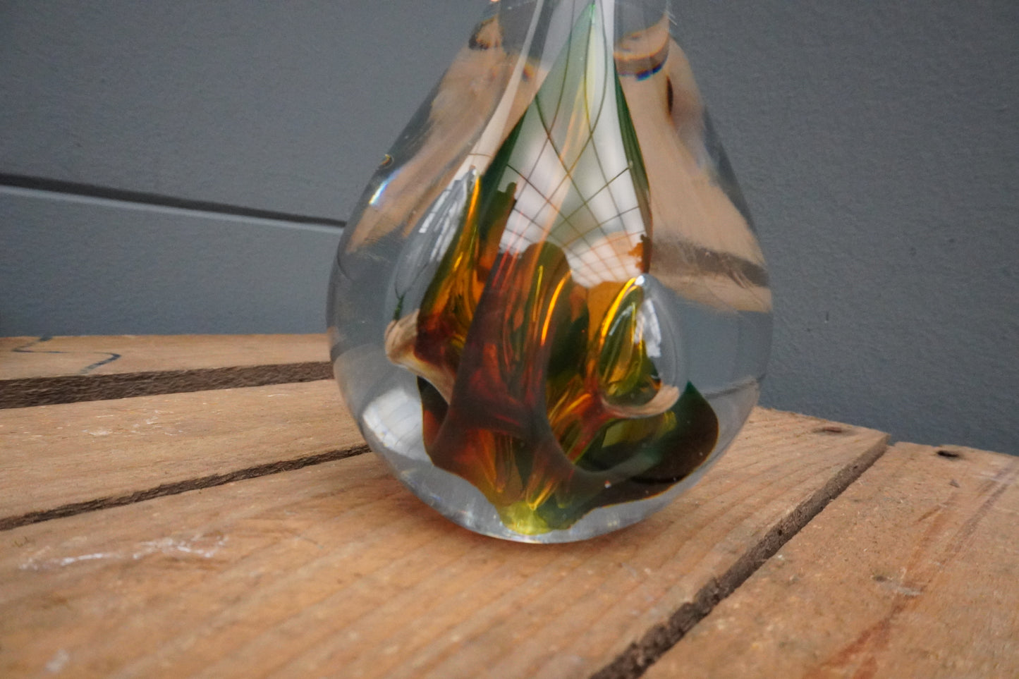 Druppel kristal - 12cm, groen/bruin
