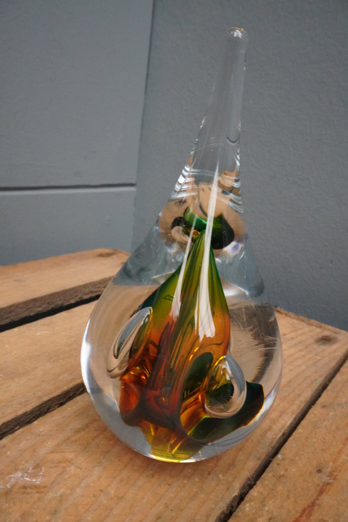 Druppel kristal - 12cm, groen/bruin