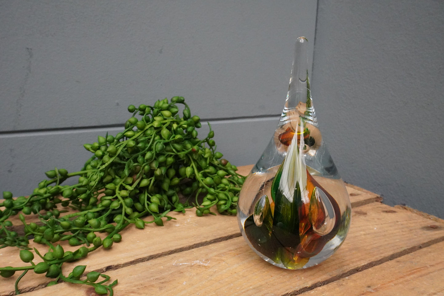 Druppel kristal - 12cm, groen/bruin