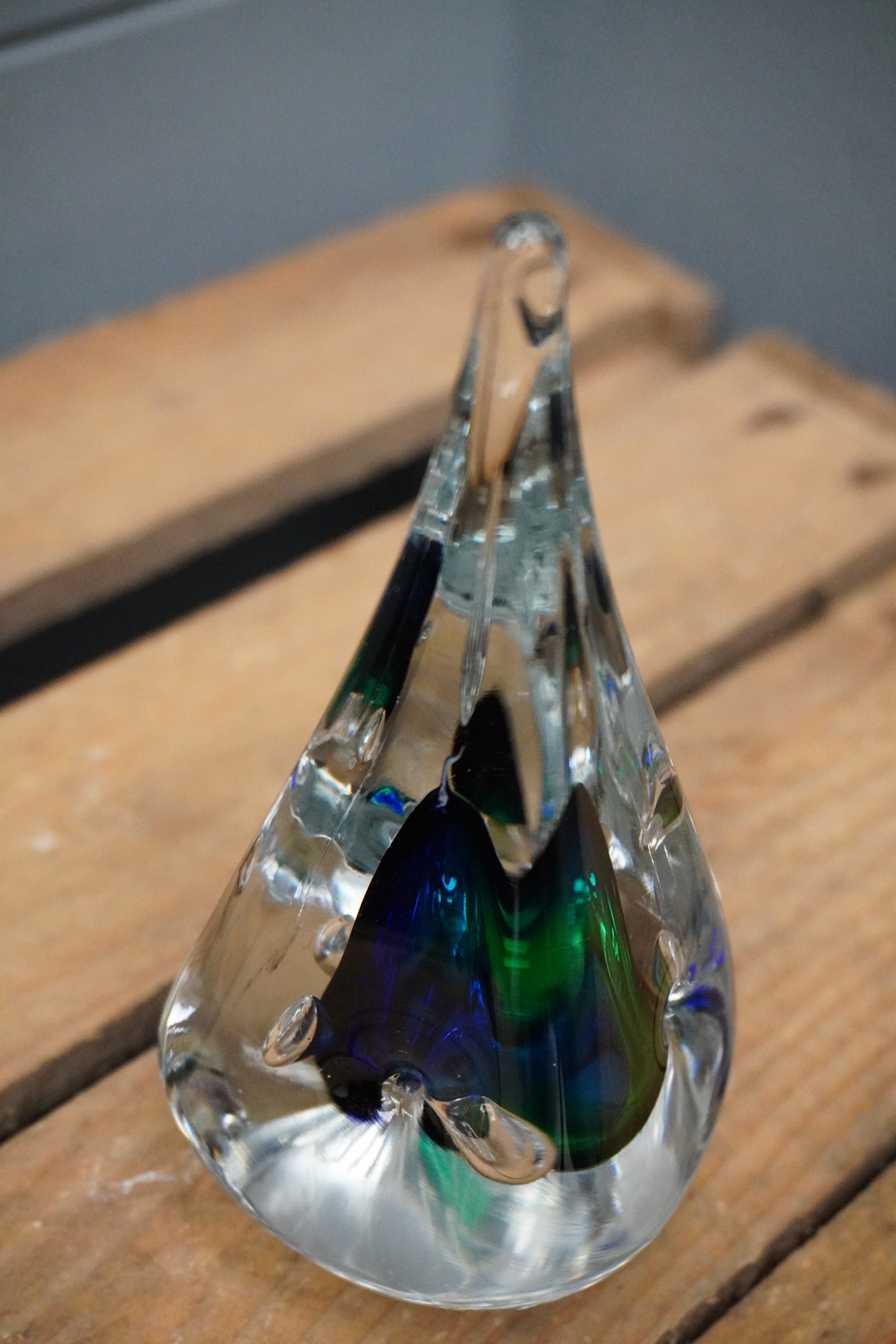 Prisma van kristal - 15cm, groen/blauw
