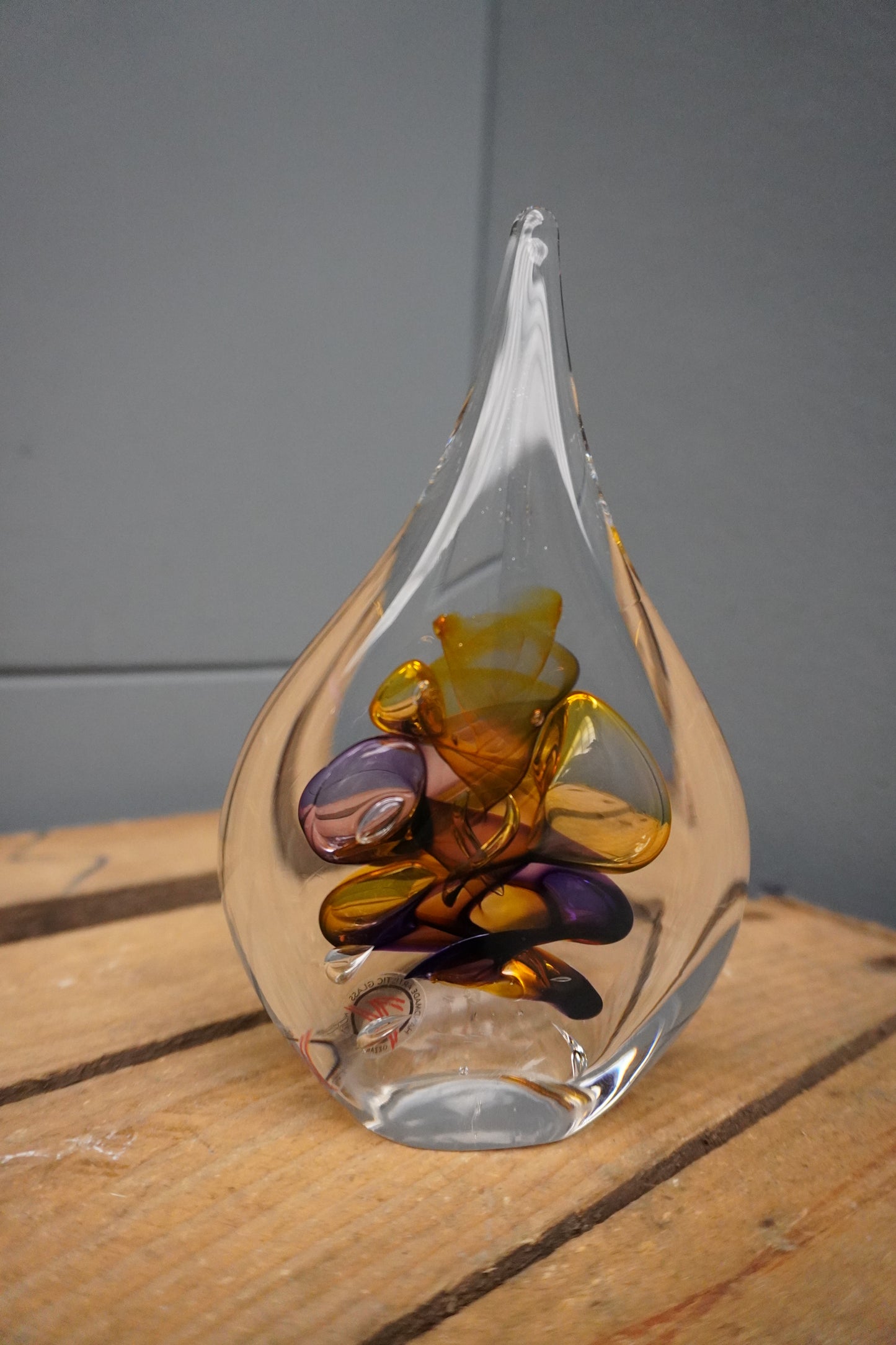 Druppel kristal - 15.5cm, violet/bruin
