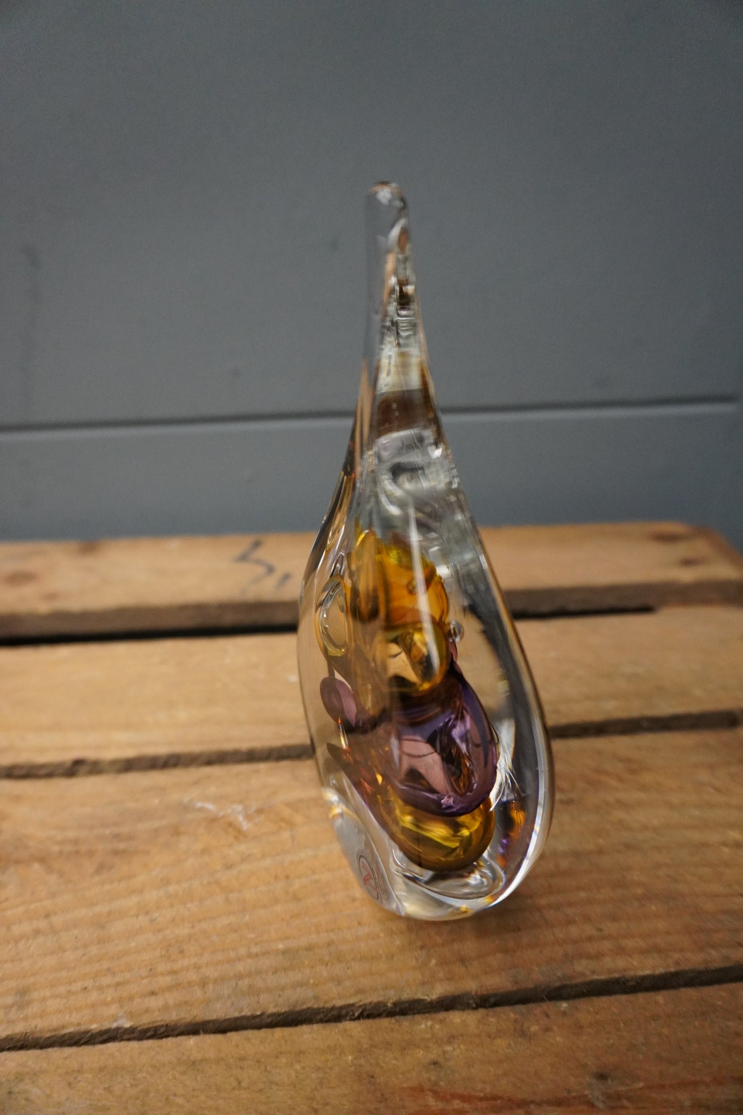Druppel kristal - 15.5cm, violet/bruin