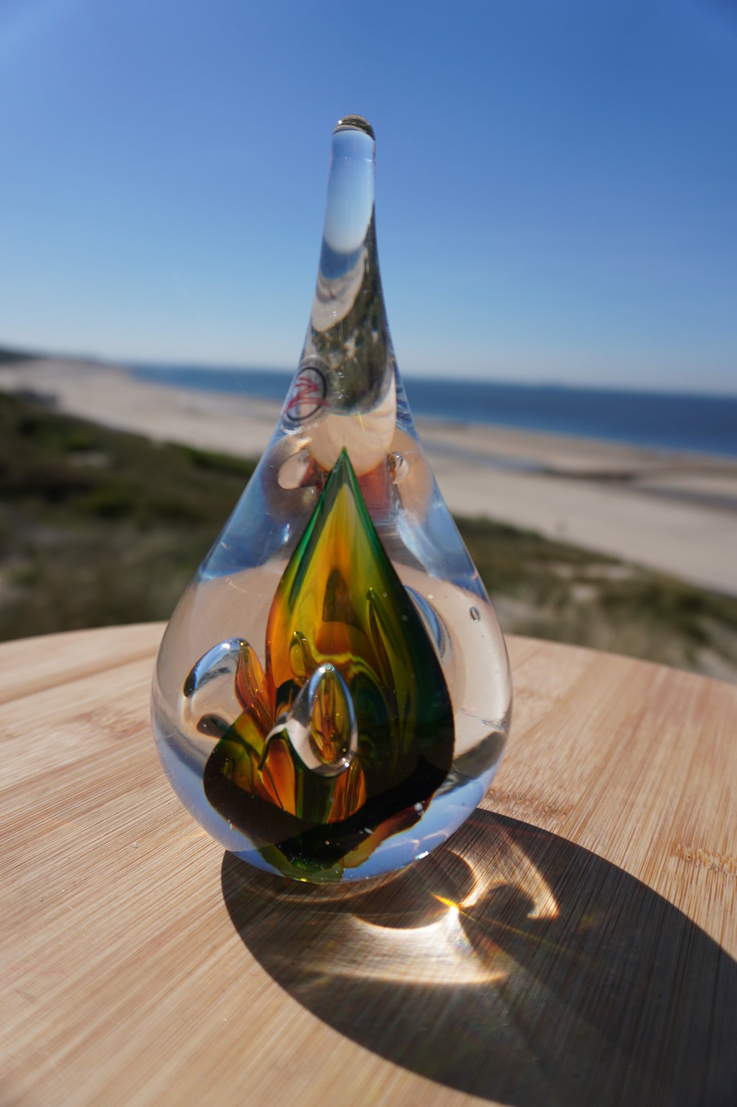 Druppel kristal - 12cm, groen/bruin