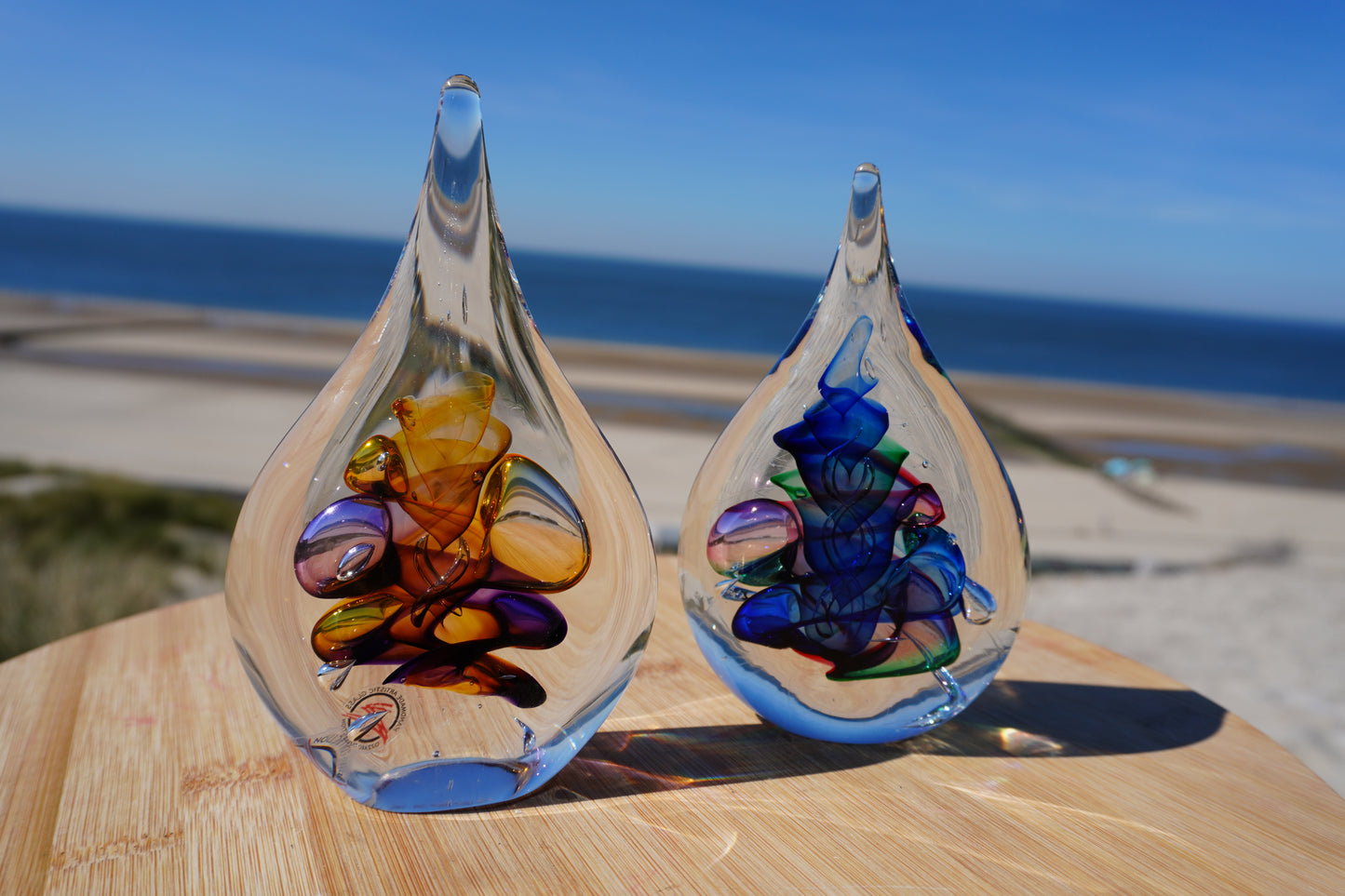 Boheems Kristal - druppel Ozzaro, rood/groen/blauw
