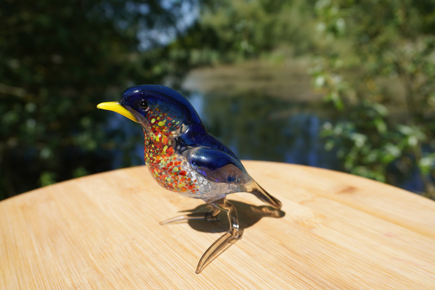 Glazen vogel - rood/blauw