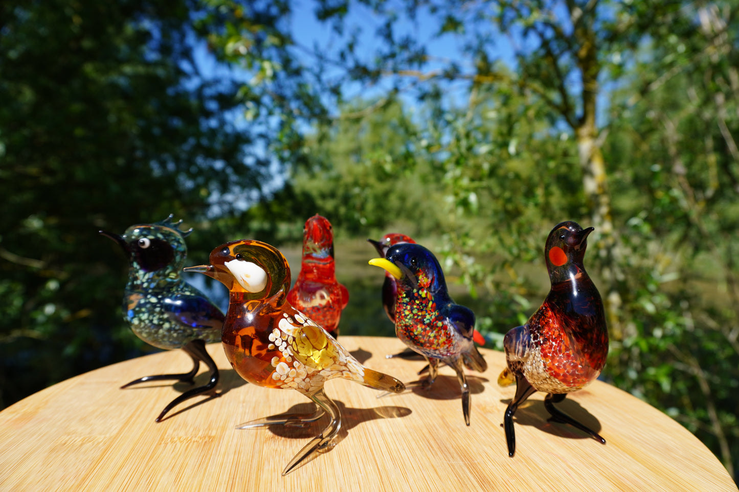 Glazen vogel - rood/blauw