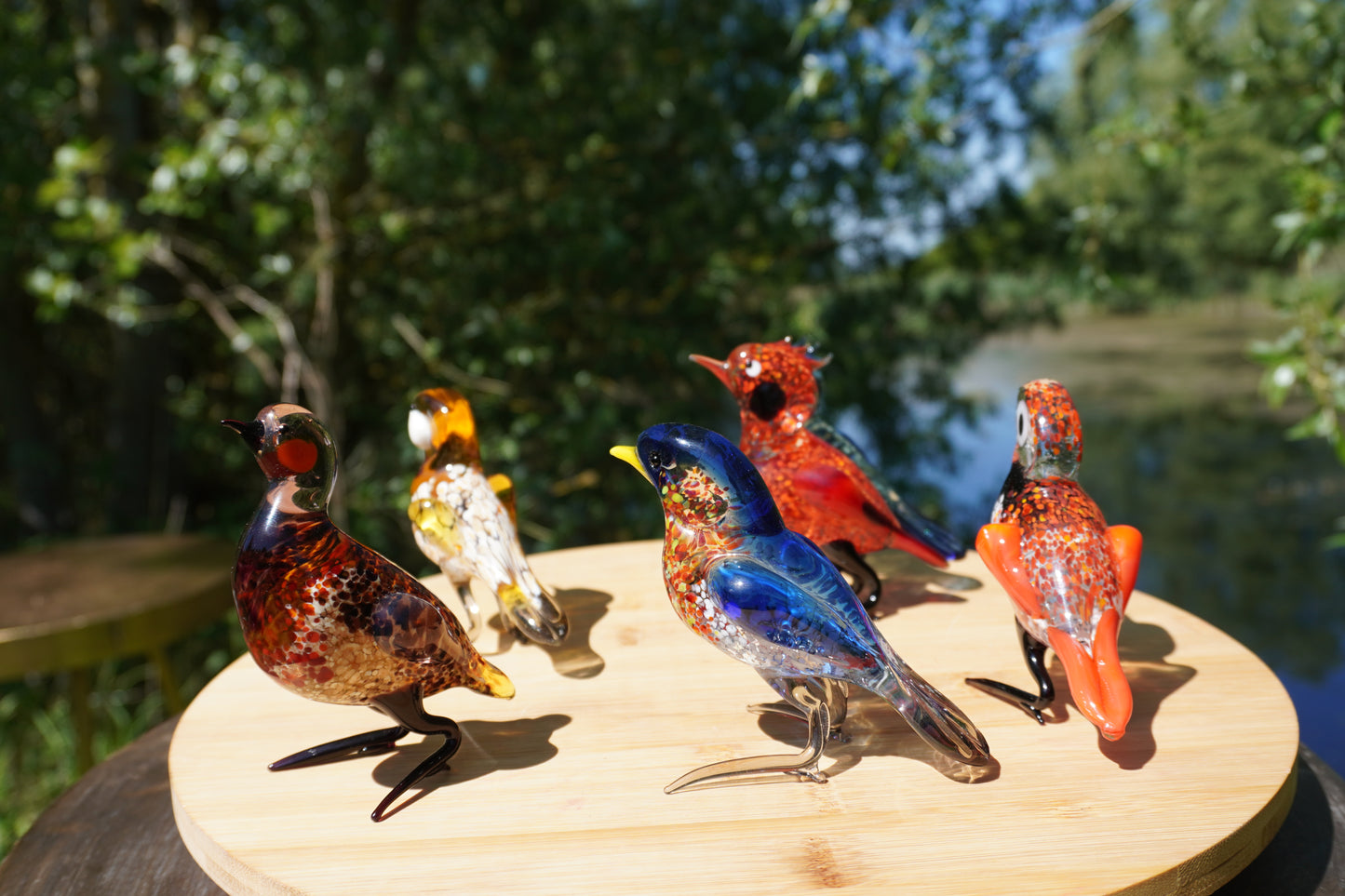 Glazen vogel - rood/blauw