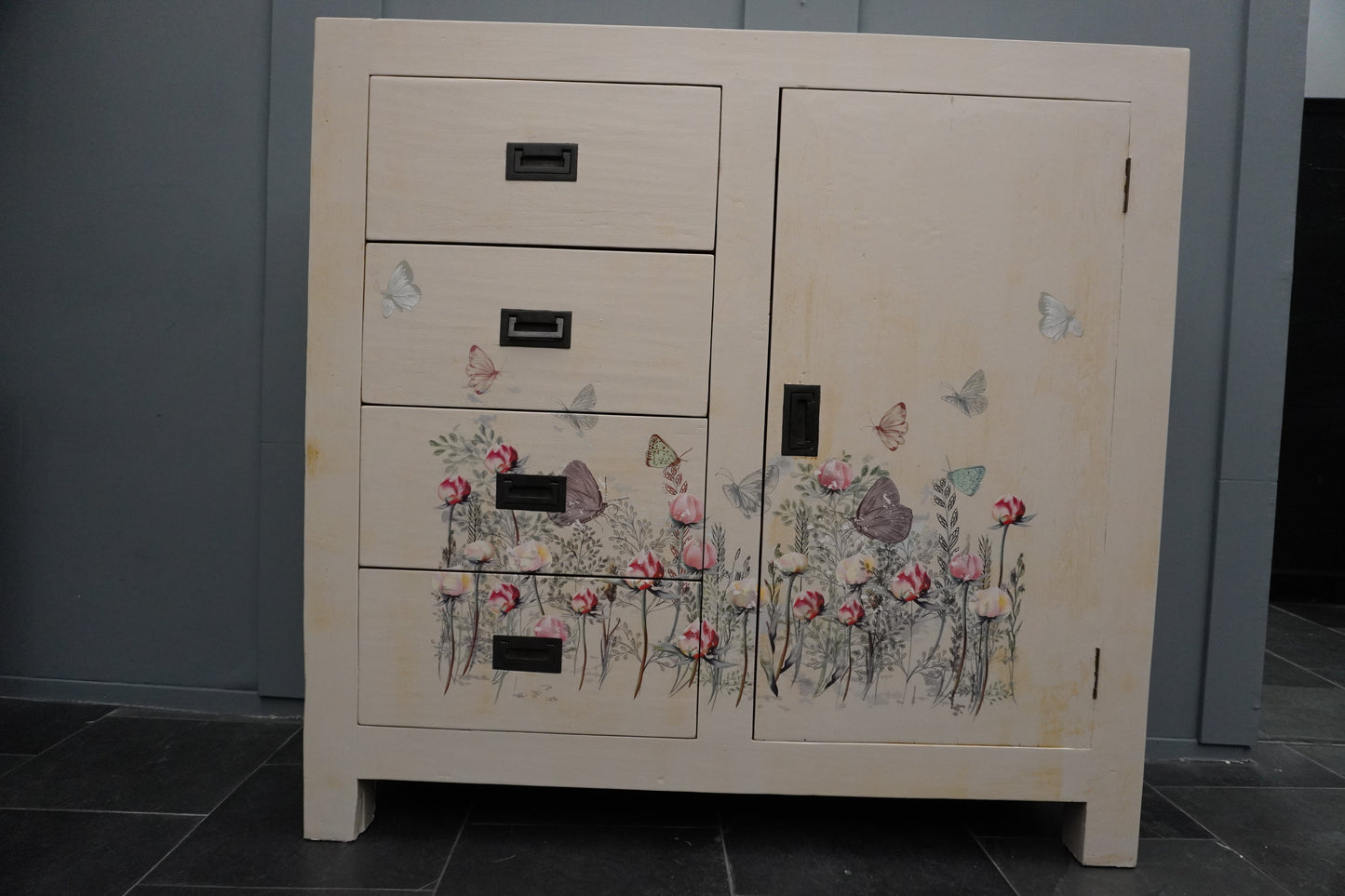 Teak houten kast - peony fields