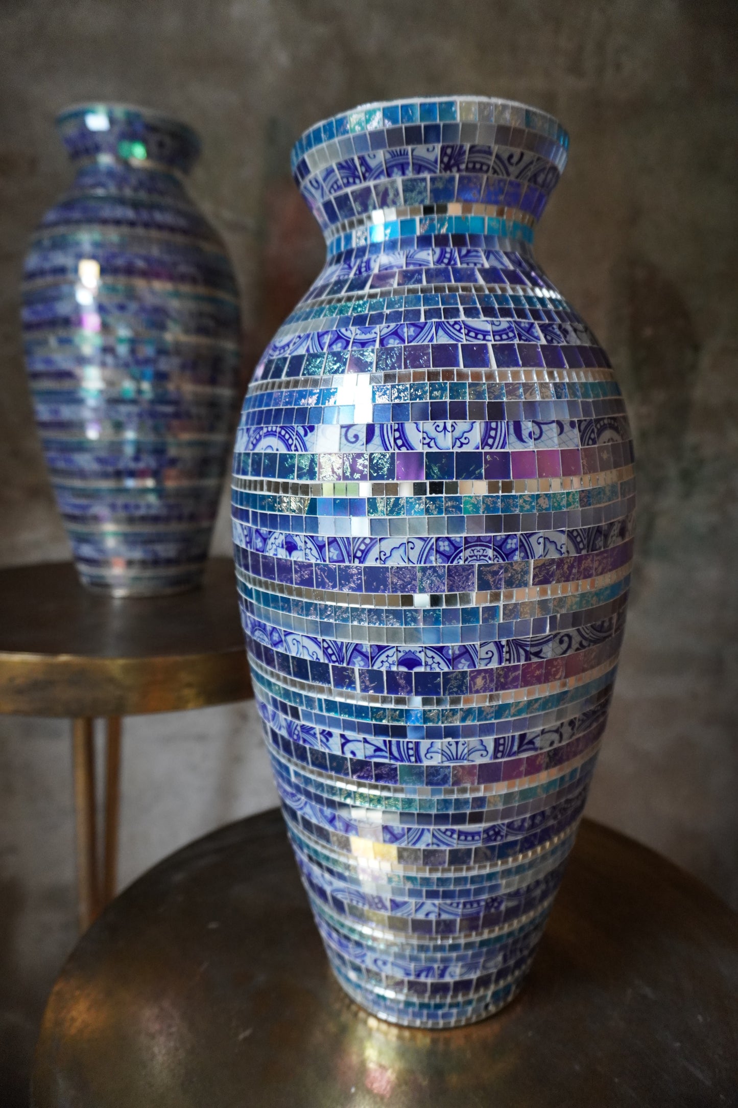 Glazen vaas, mozaïek - Blauw, 40cm x 12cm