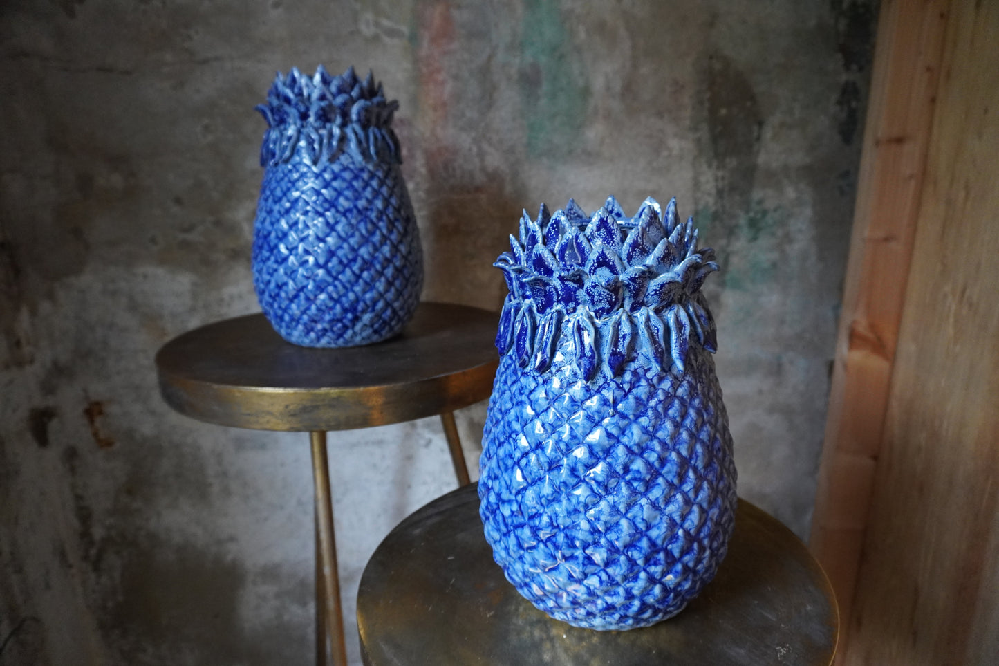 Aardewerk vaas Ananas - Blauw, 31cm x 9cm