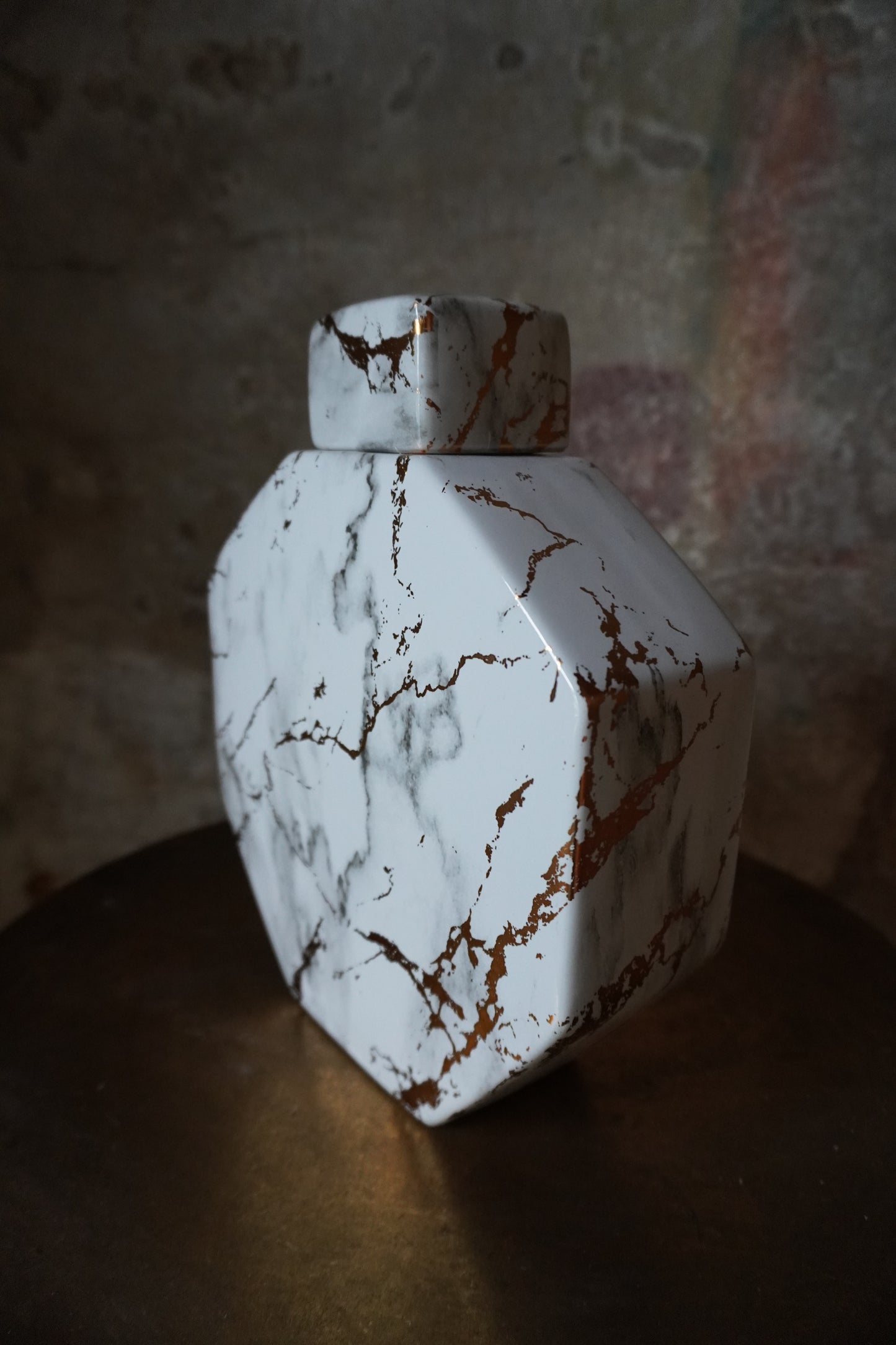 Aardewerk vaas - Wit/ Grijs/ Goud, 26cm x 22cm x 8cm