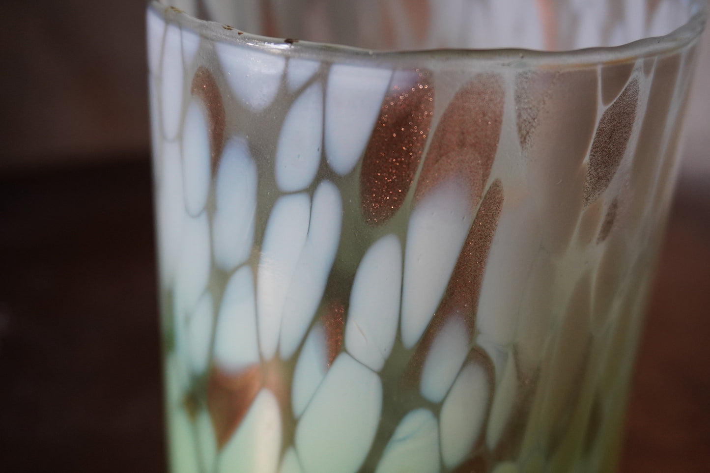 Glazen Windlicht - Groen met glitters, 11.5cm x 9cm