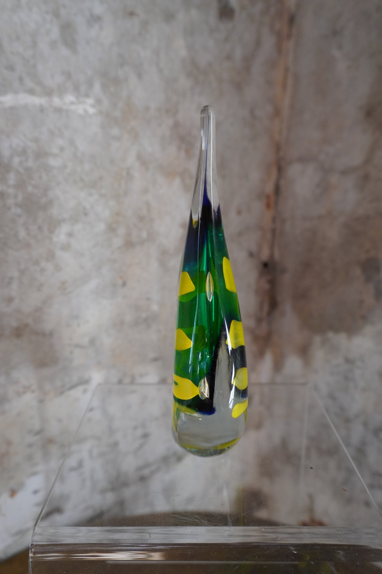 Druppel kristal - 12cm, Blauw, Groen & Geel