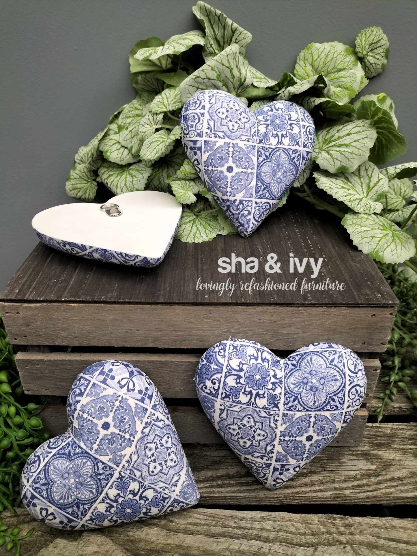 Decoupage hart - Blauw