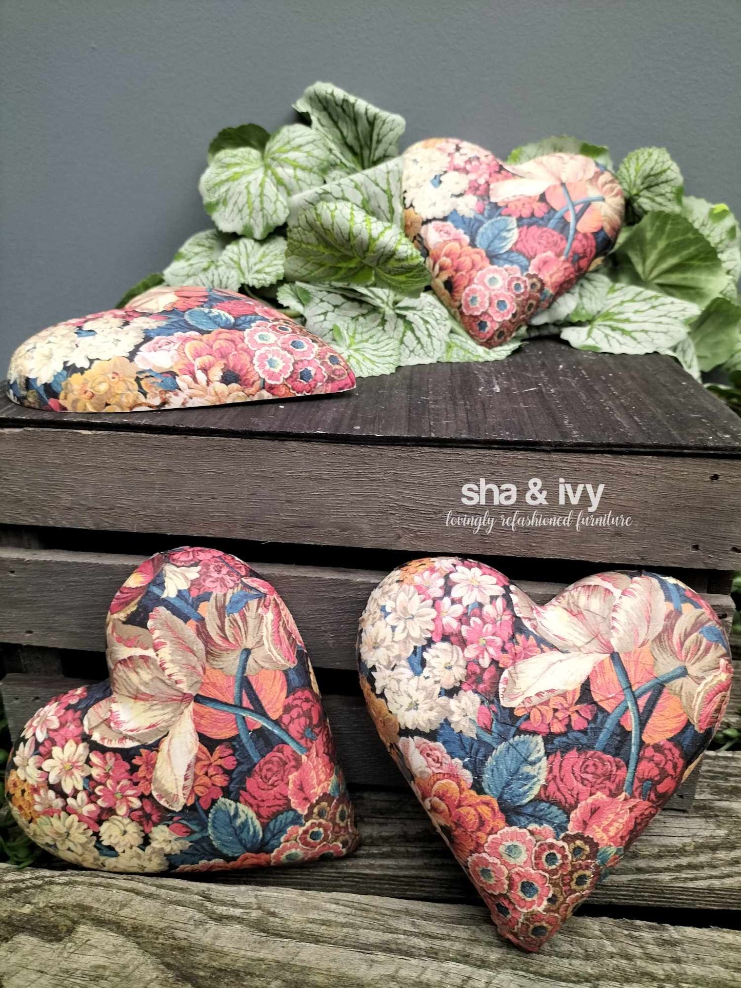 Decoupage hart - bloemen