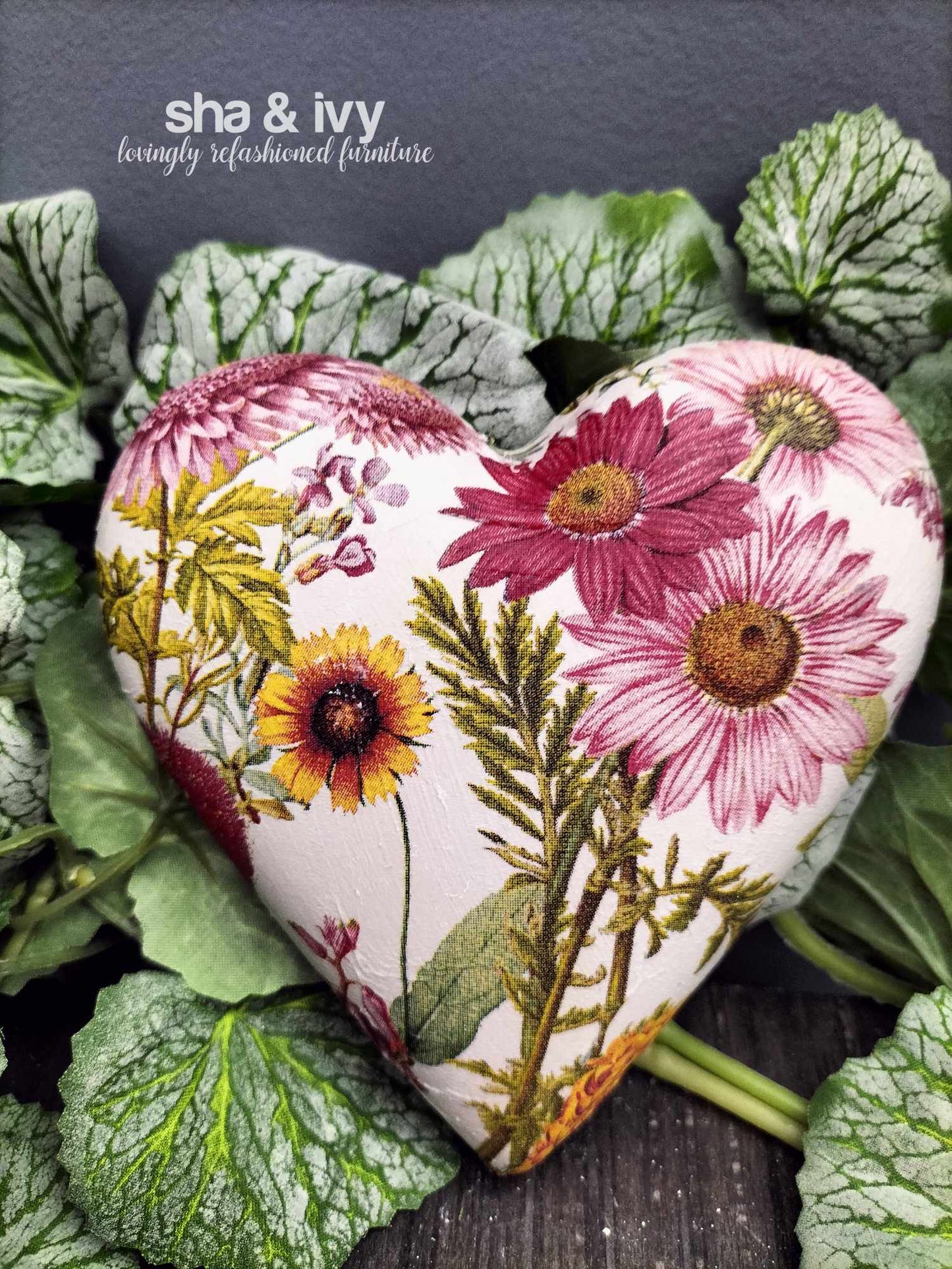 Decoupage hart - bloemenveld