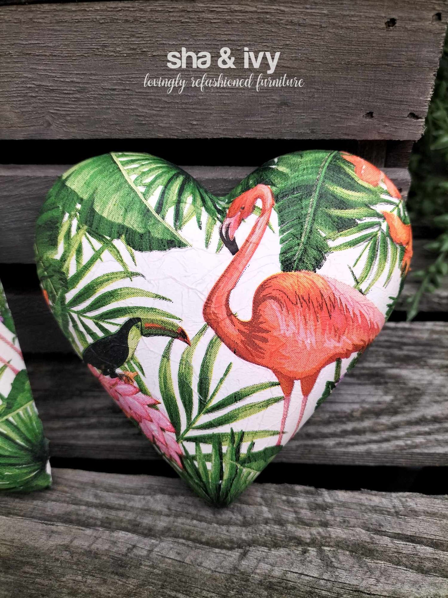 Decoupage hart- flamingo