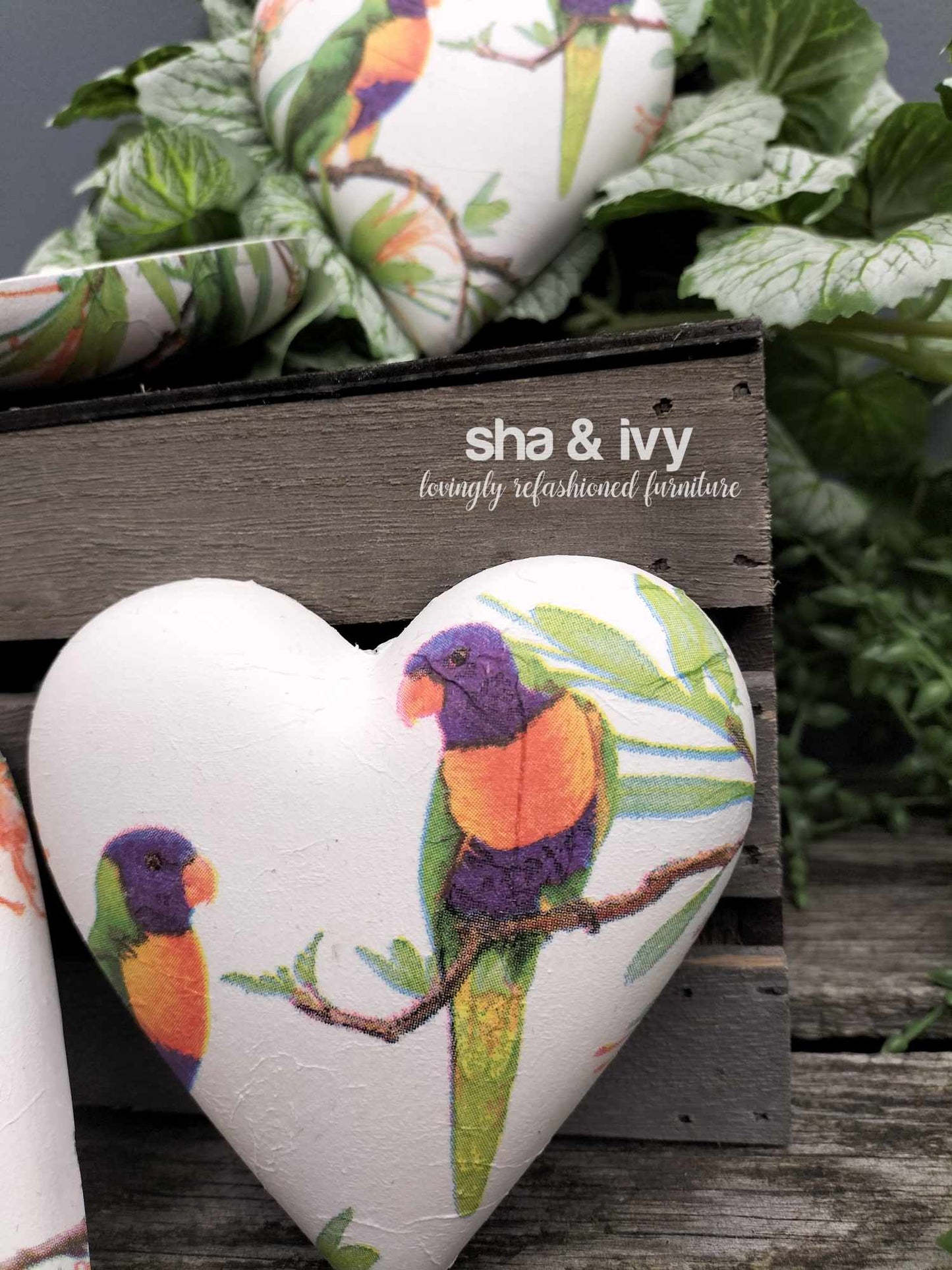 Decoupage hart- papagaai