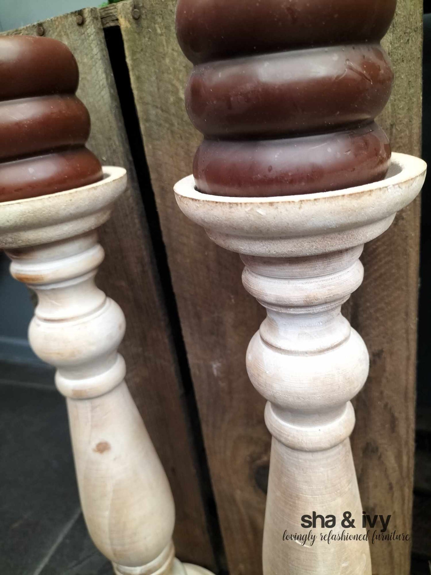 Kandelaar hout white/natural wash