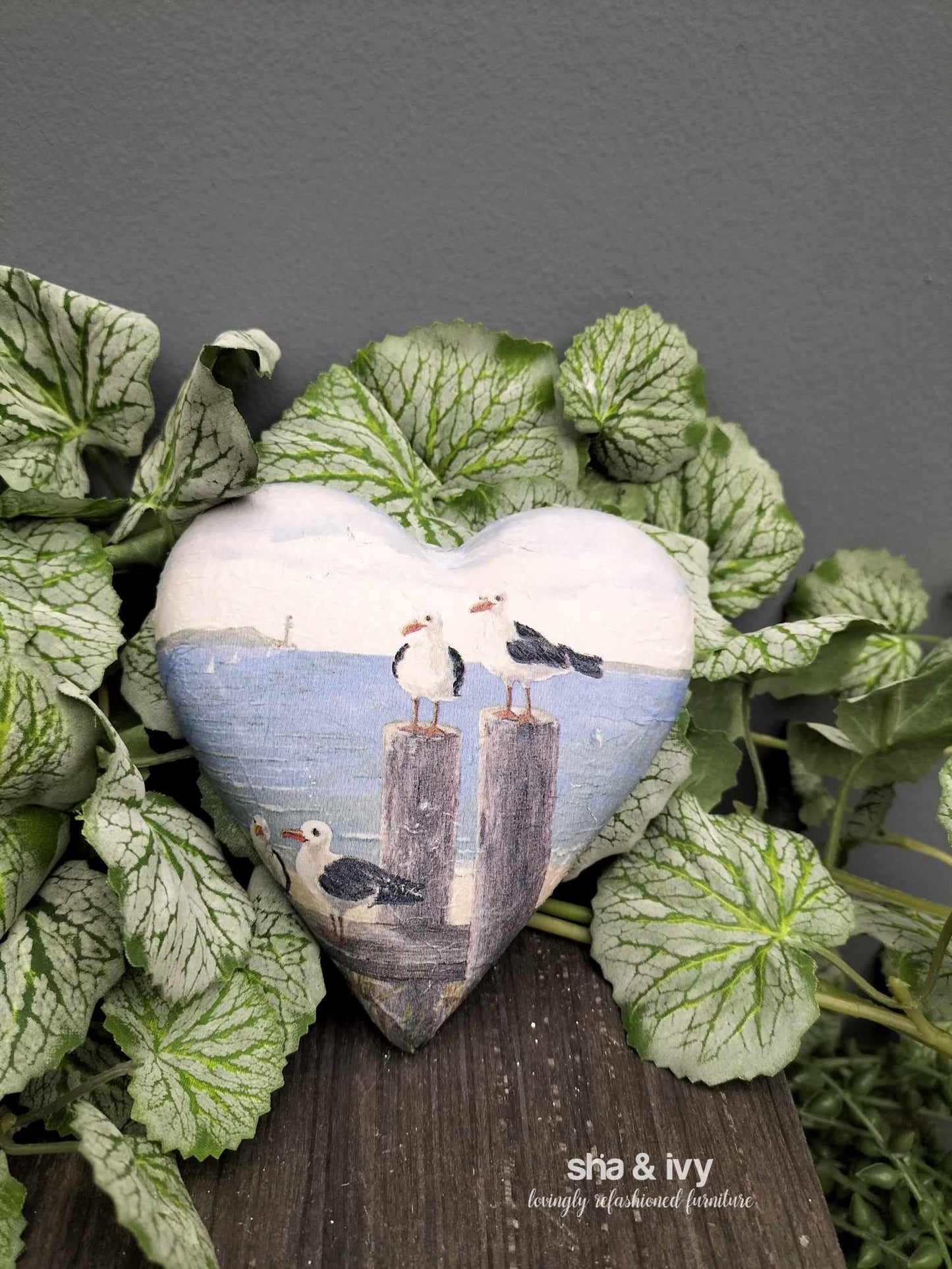 Decoupage hart - zeemeeuwen