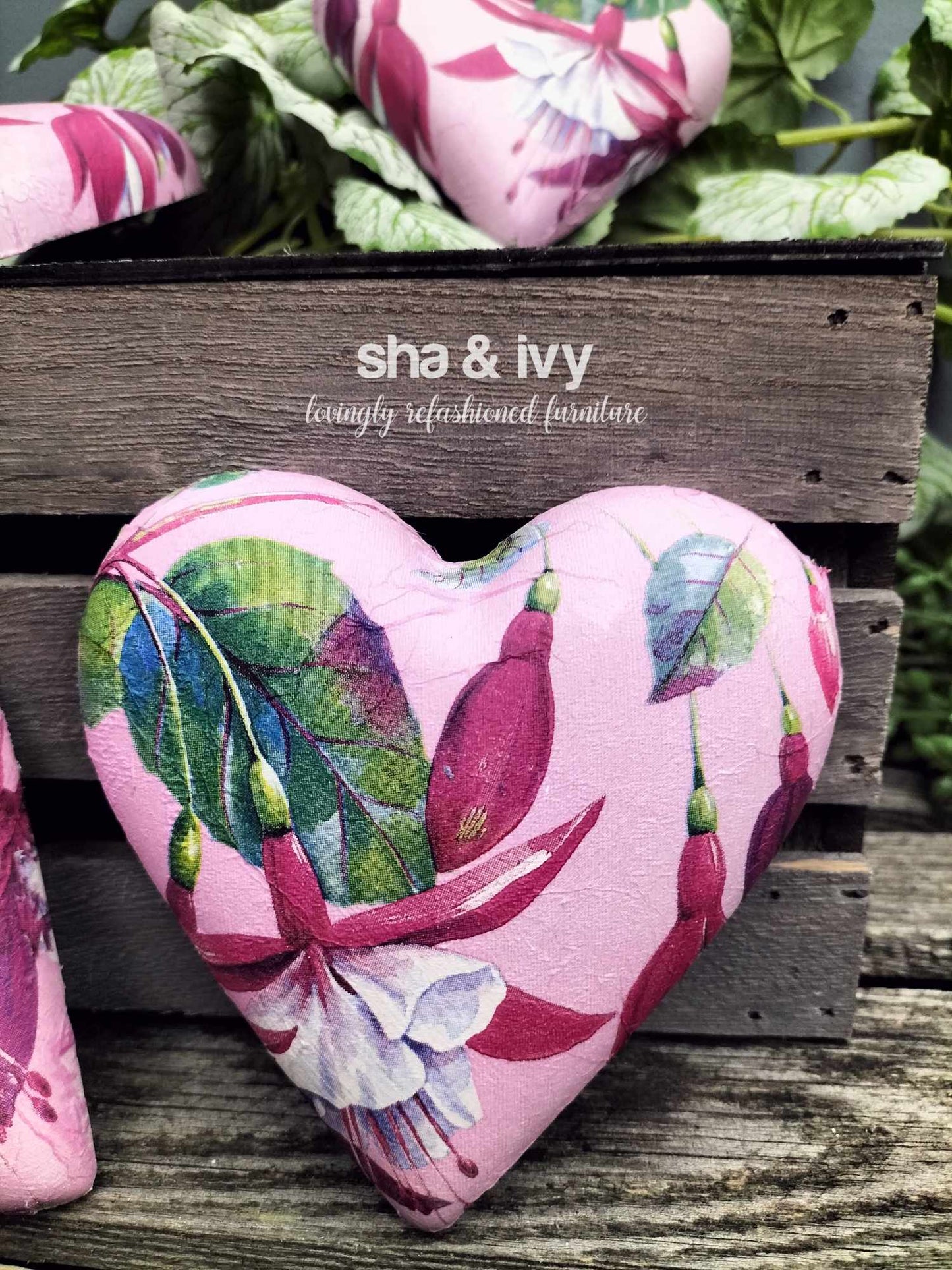 Decoupage hart - fuchsia roze