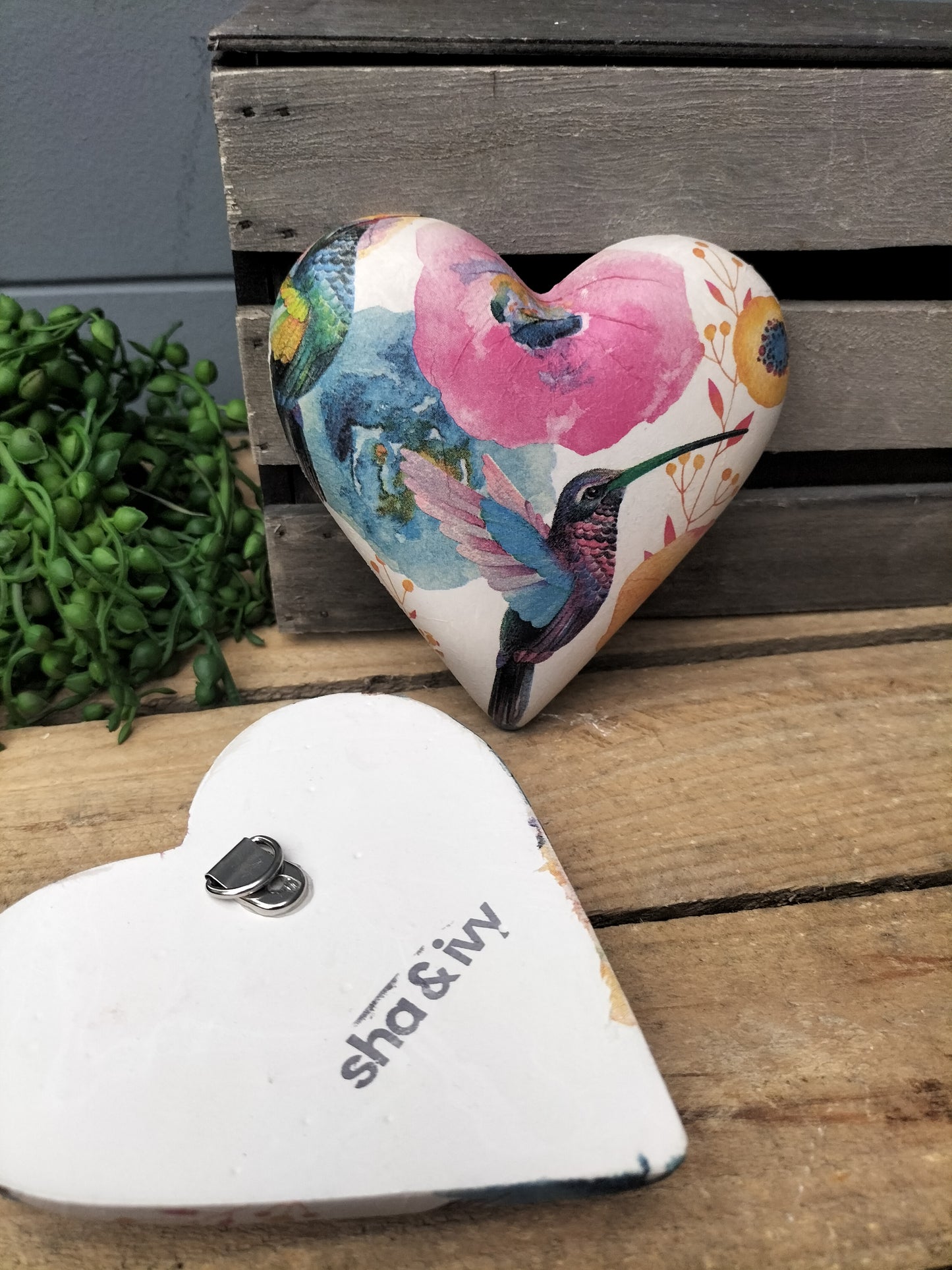 Decoupage hart - kleurrijke kolibrie