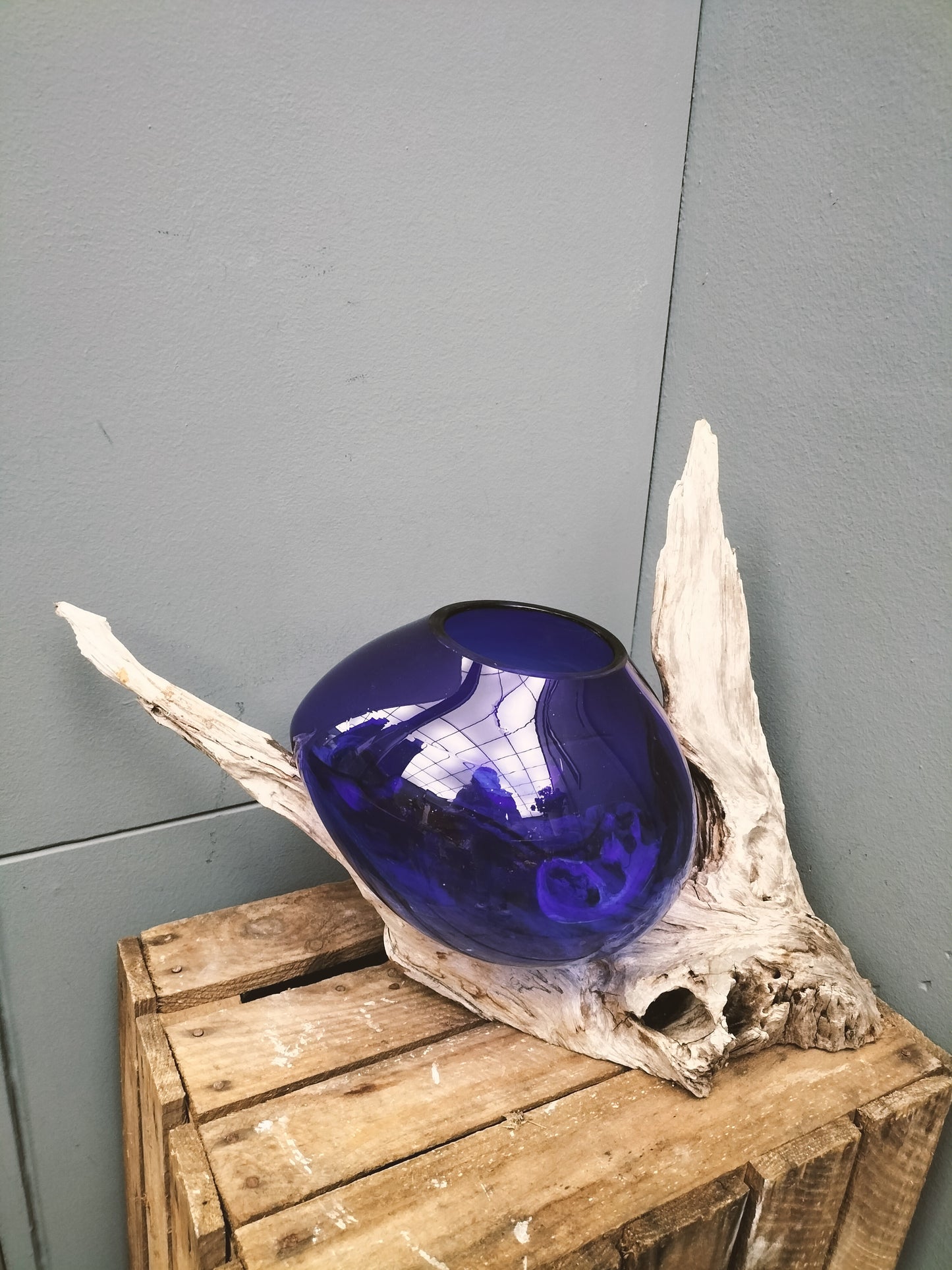 Glas op stronk - donker blauw, 50cm x 32cm