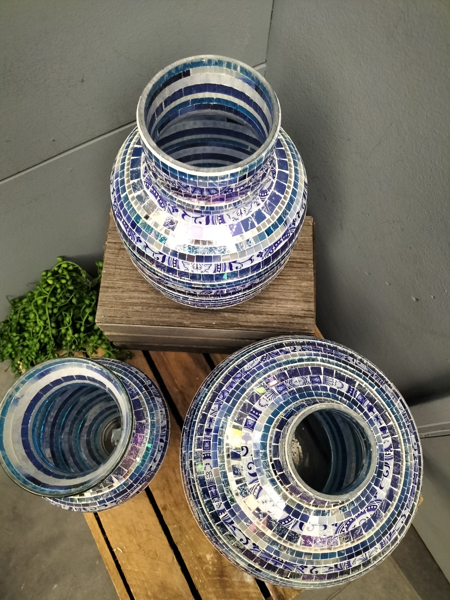 Glazen vaas - mozaïek, blauw/silver, 25cm, 28cm, 30cm