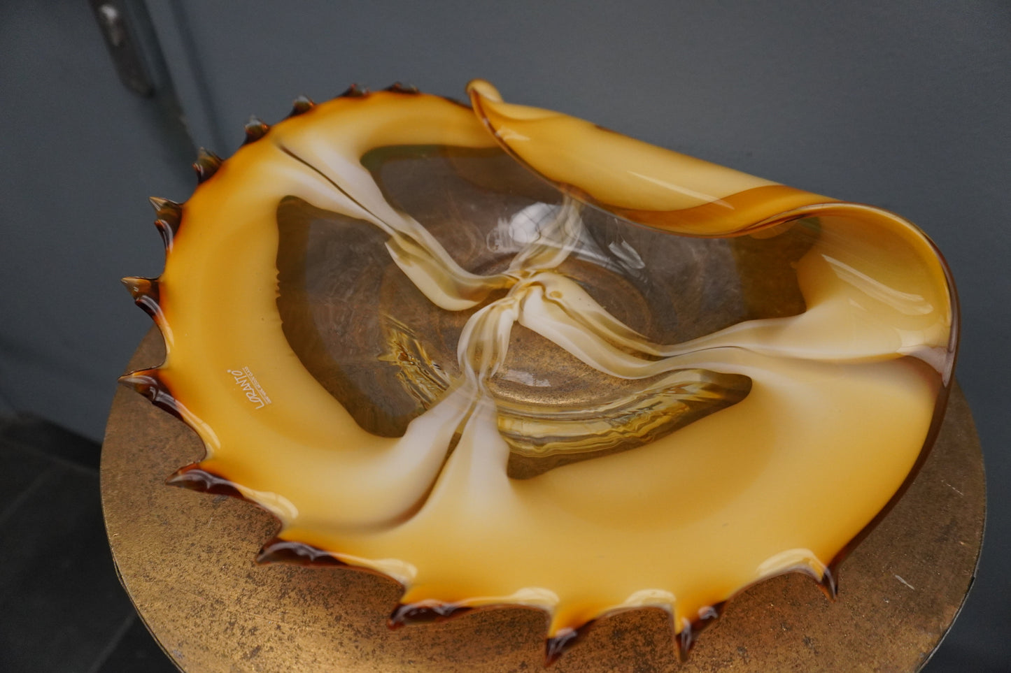 Oester schaal - transparant/oker, 40cm