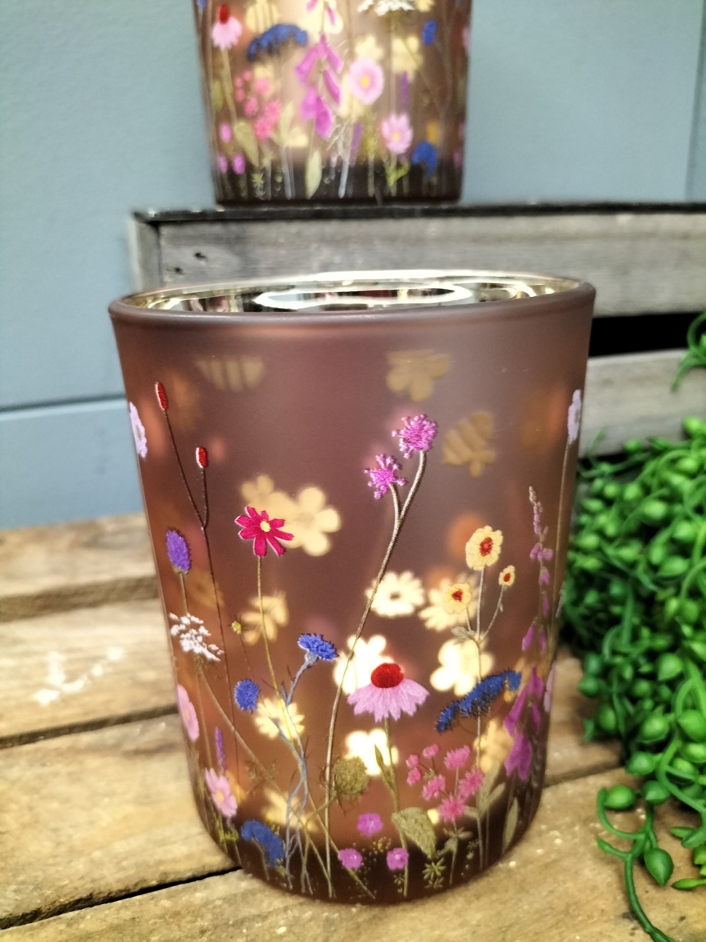 Tealight holder - pink flowers, 8cm & 12.5cm