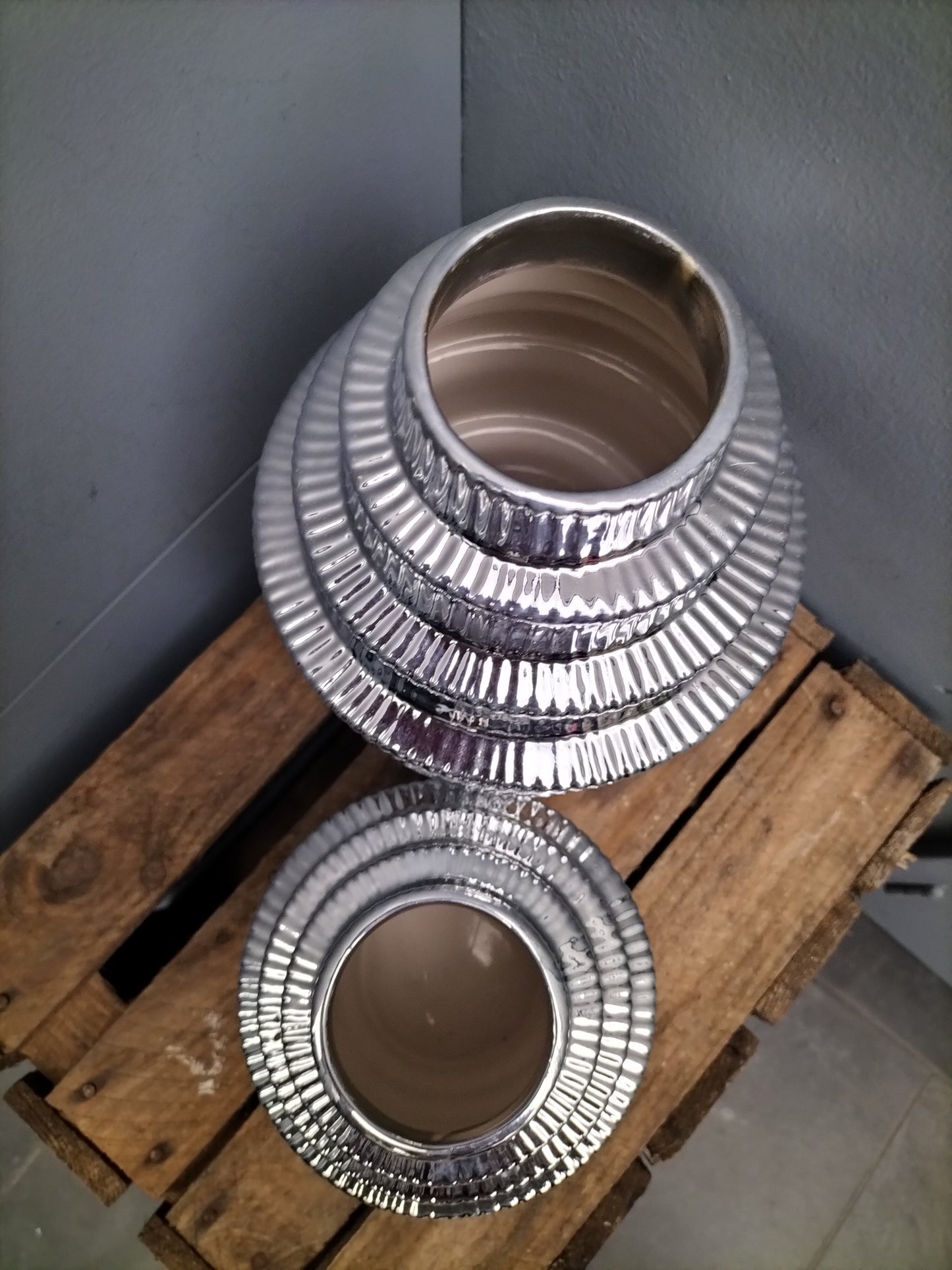 Aardewerk vaas - zilver, 16cm & 26cm