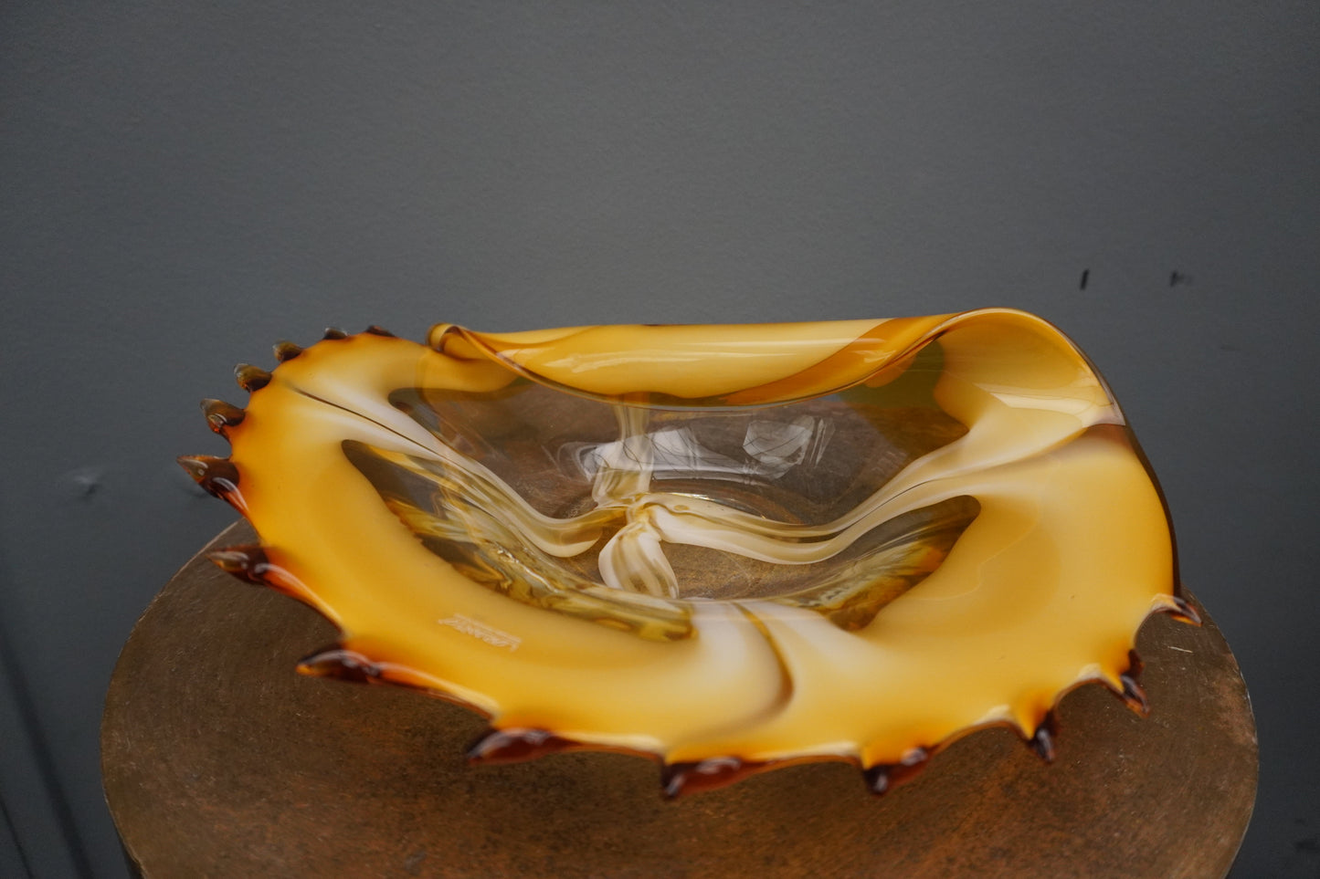 Oester schaal - transparant/oker, 40cm