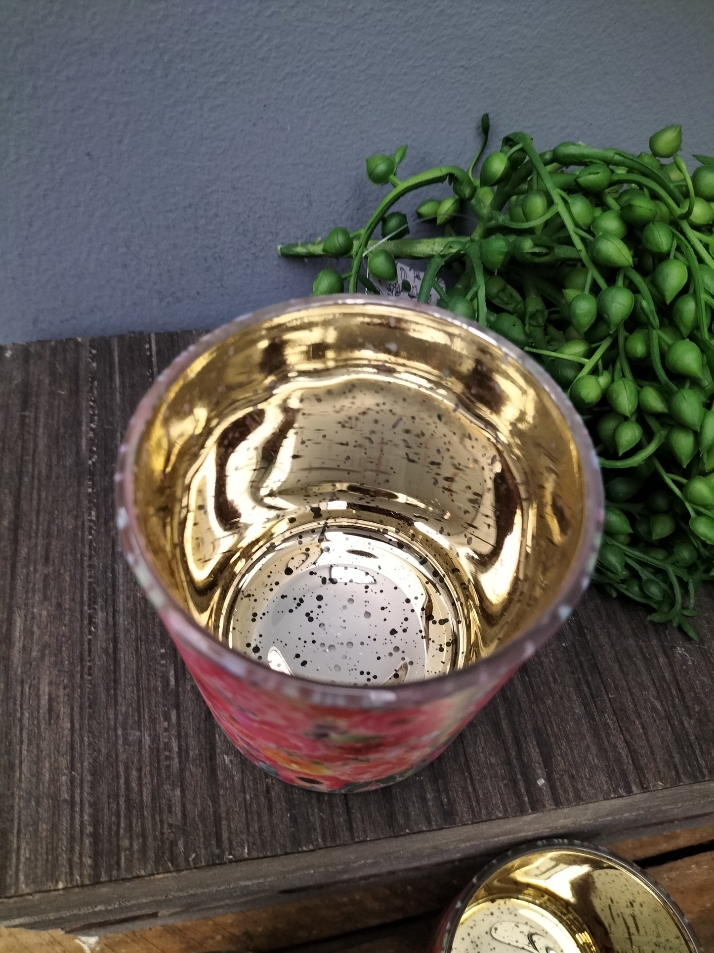 Waxinelicht houder - roze bloemen, 8cm