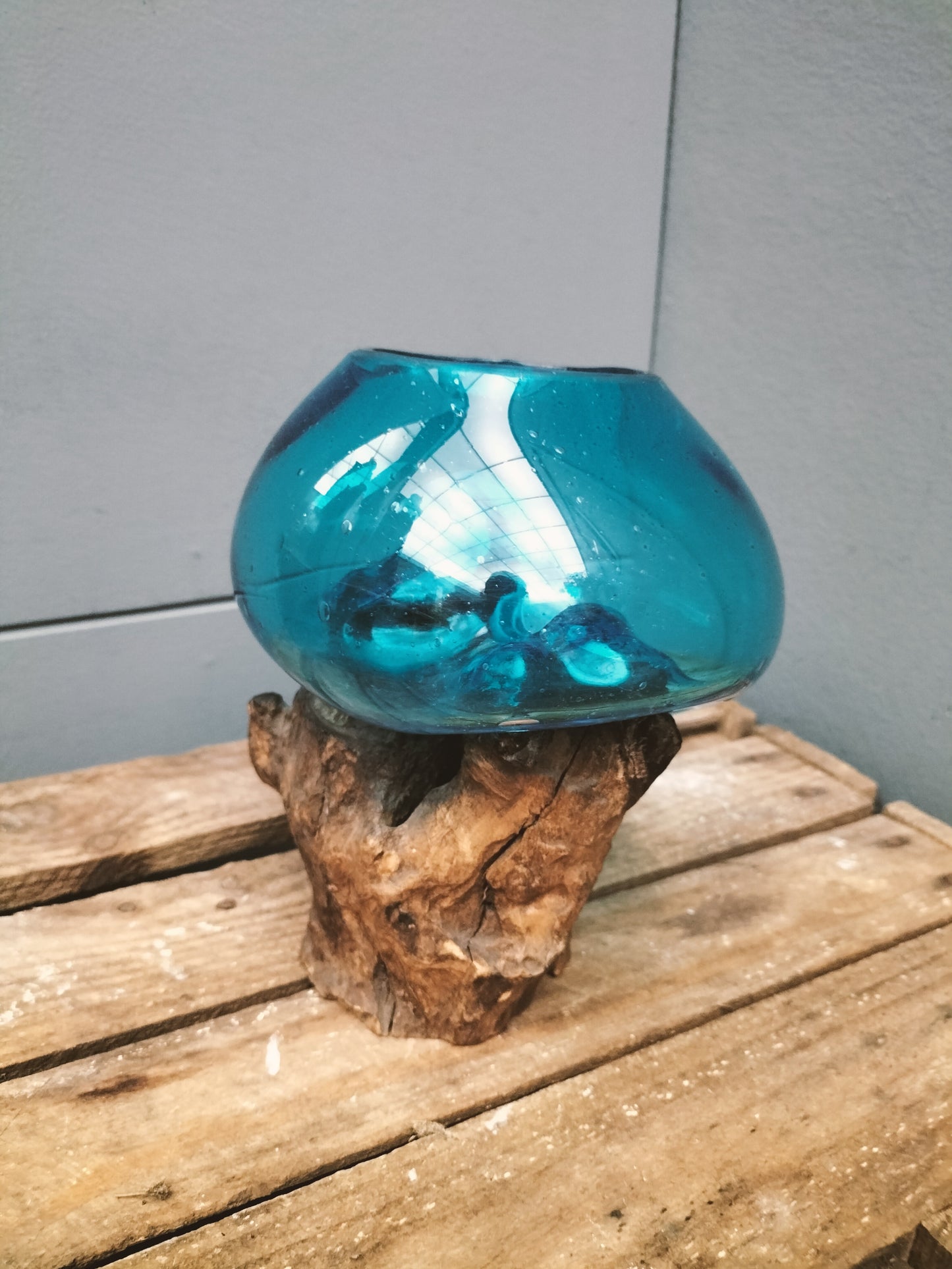 Glas op stronk - light blauw, 16cm x 18cm