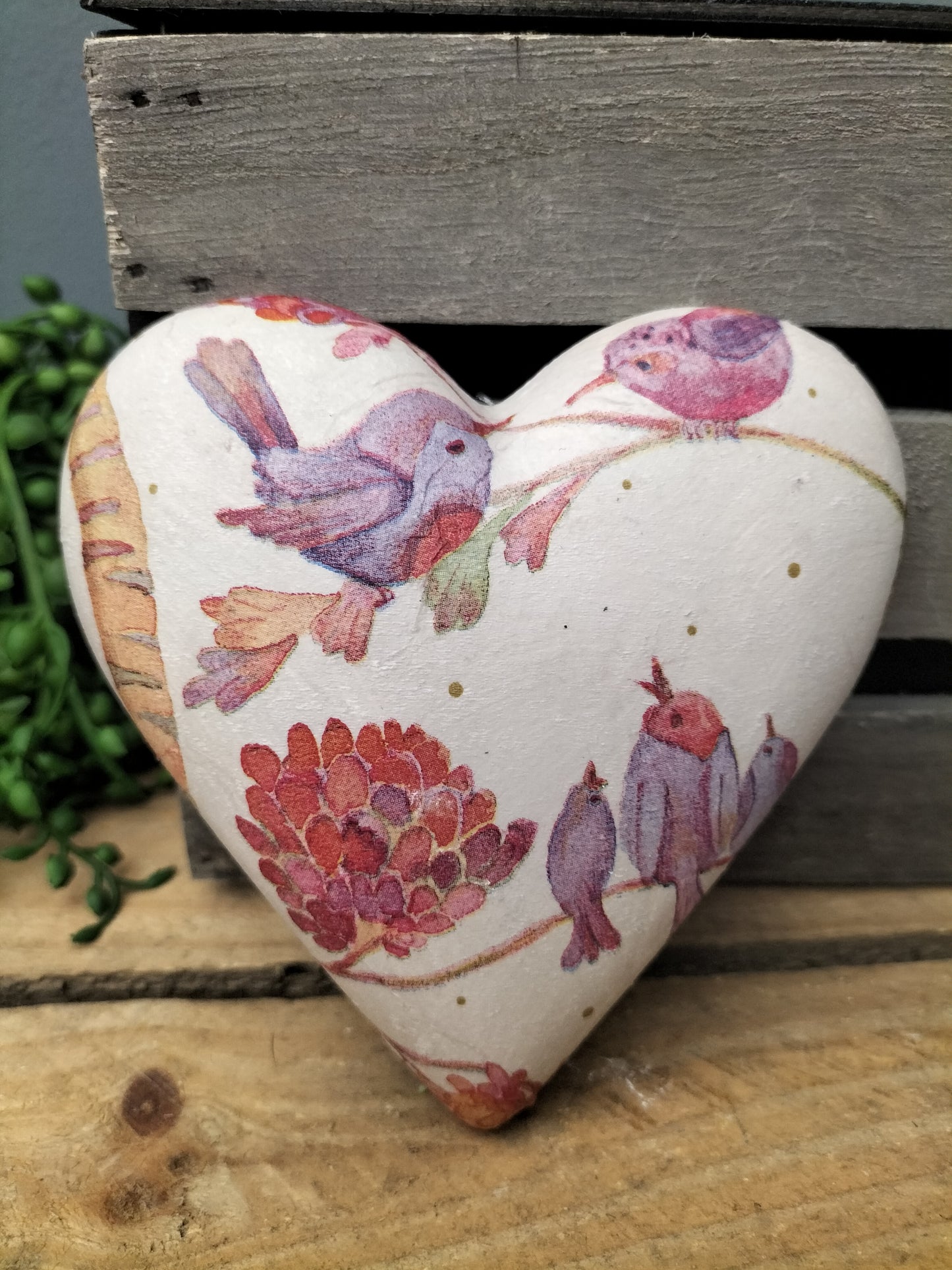 Decoupage hart - vogels op tak