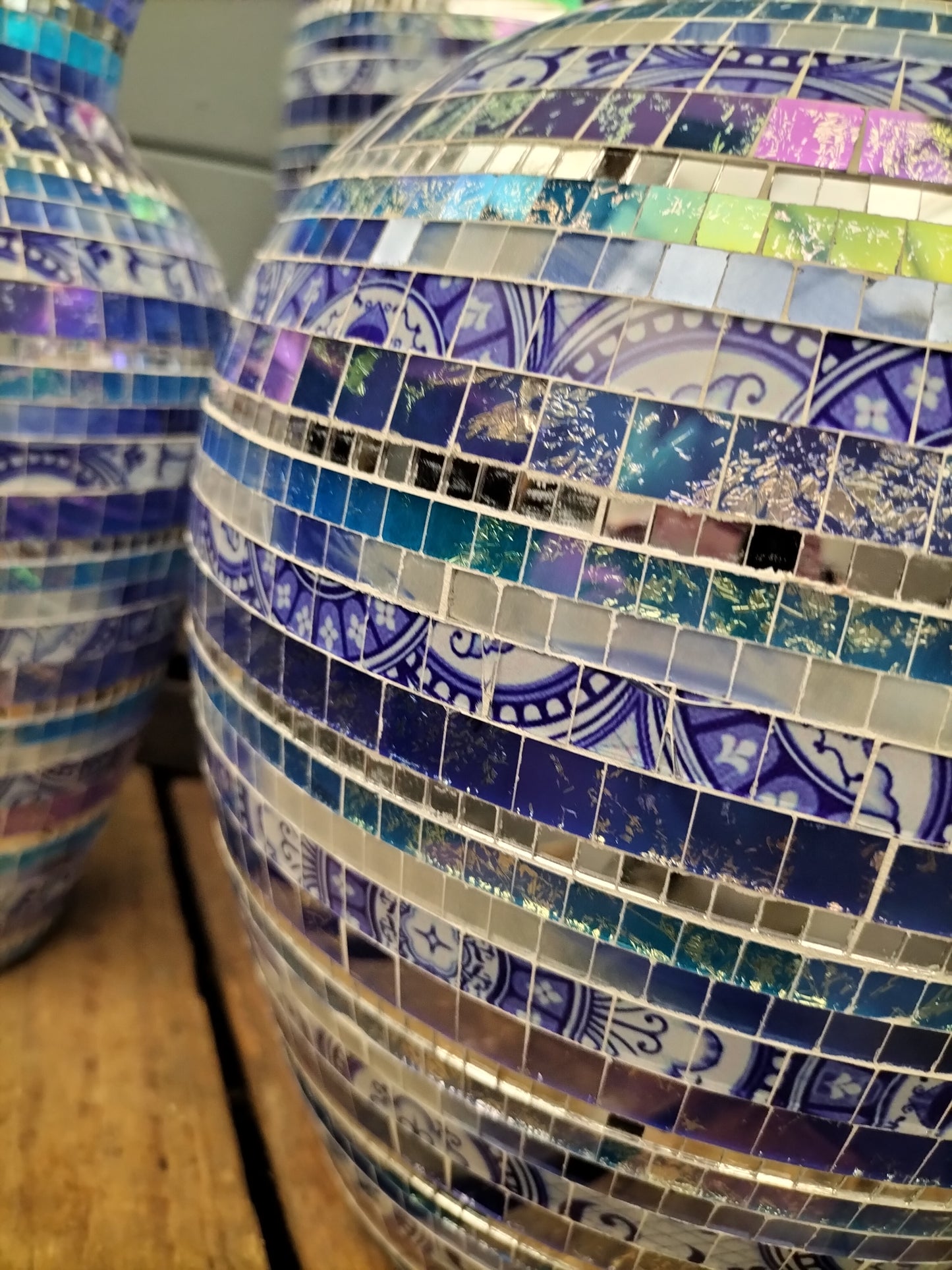 Glazen vaas - mozaïek, blauw/silver, 25cm, 28cm, 30cm