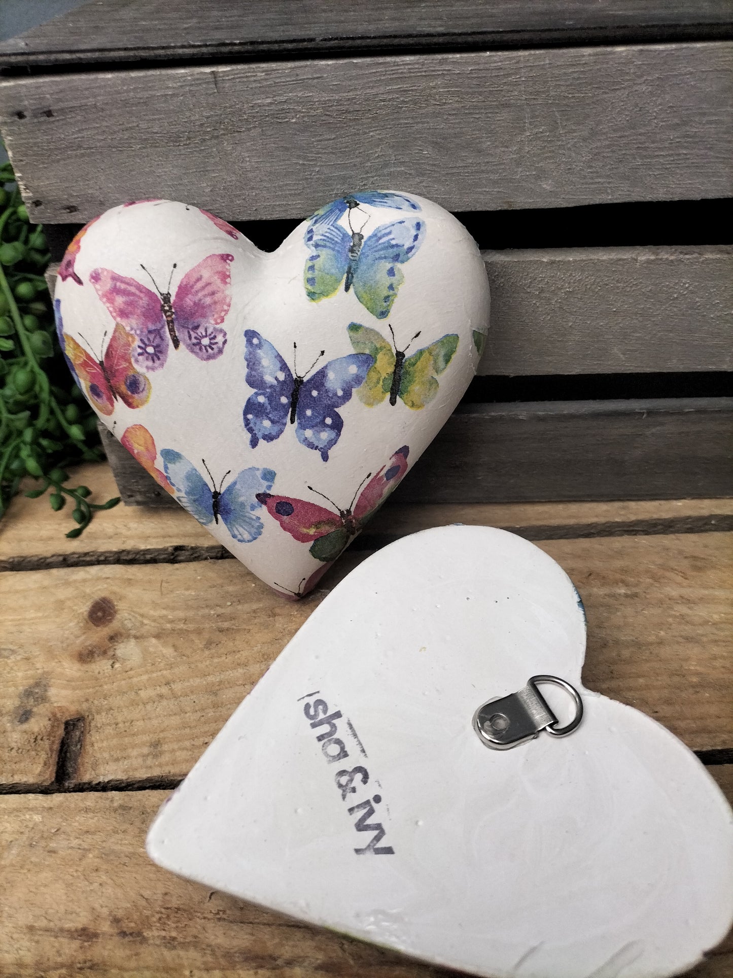 Decoupage hart - vlinders gekleurd