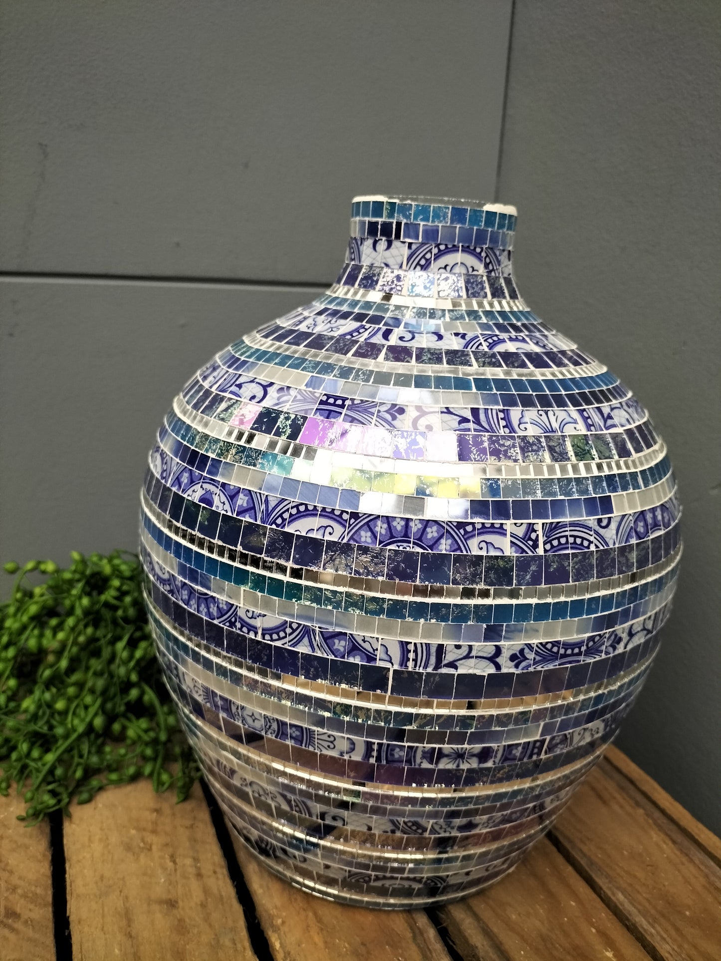 Glazen vaas - mozaïek, blauw/silver, 25cm, 28cm, 30cm