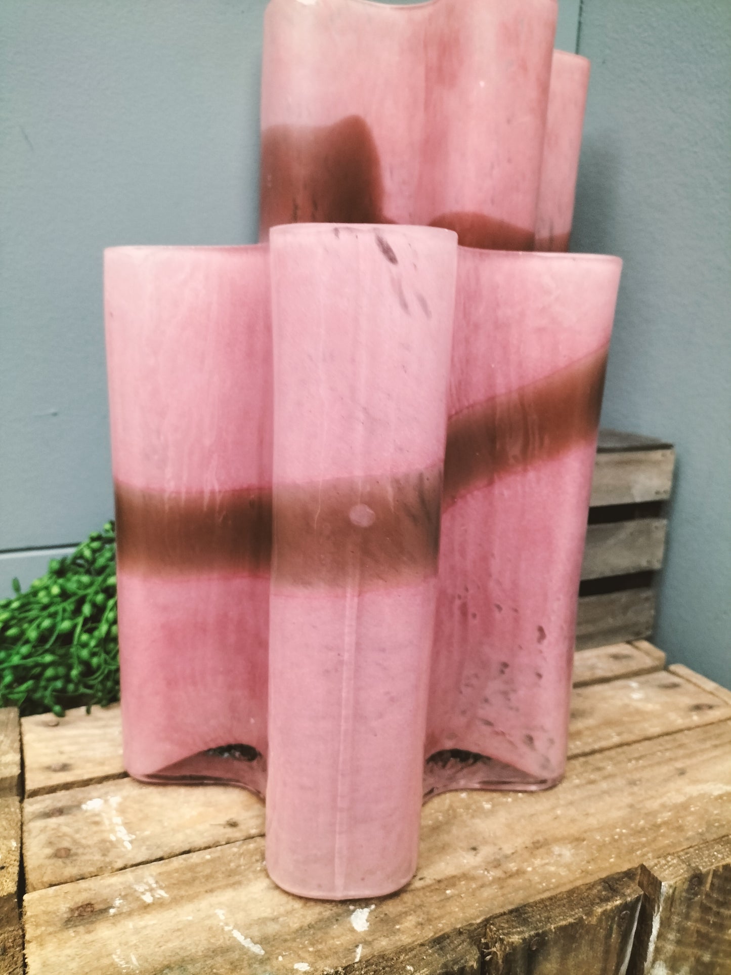 Glazen vaas - roze, 21.5cm x 23.5/24.5cm