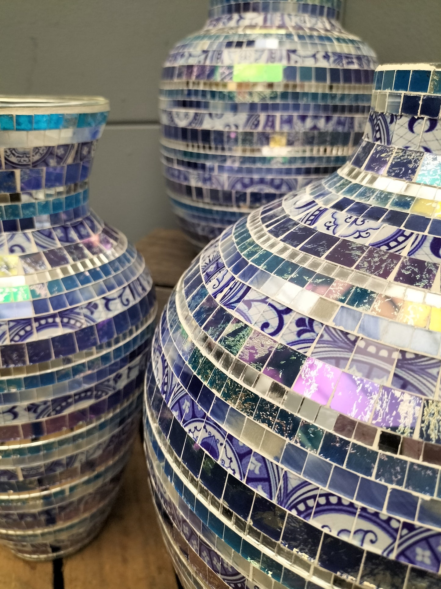 Glazen vaas - mozaïek, blauw/silver, 25cm, 28cm, 30cm