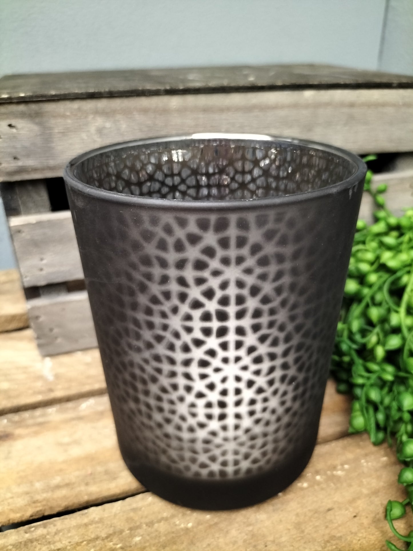 Waxinelicht houder - grijs patroon, 8cm & 12.5cm