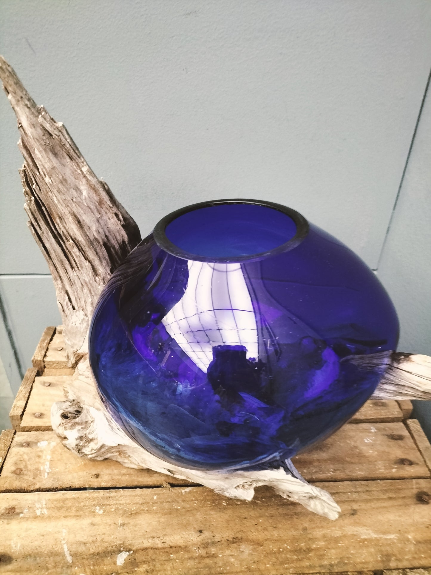Glas op stronk - donker blauw, 50cm x 32cm