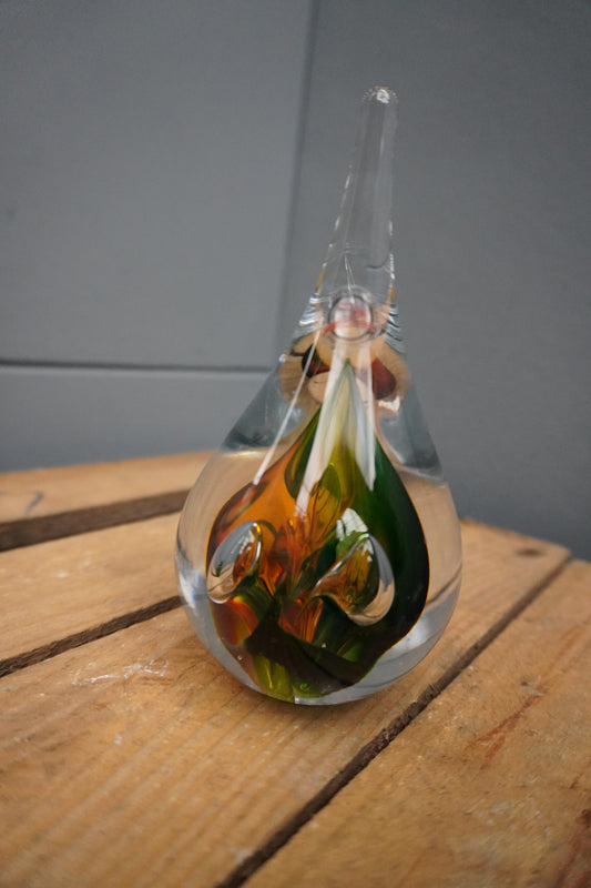 Druppel kristal - 12cm, groen/bruin