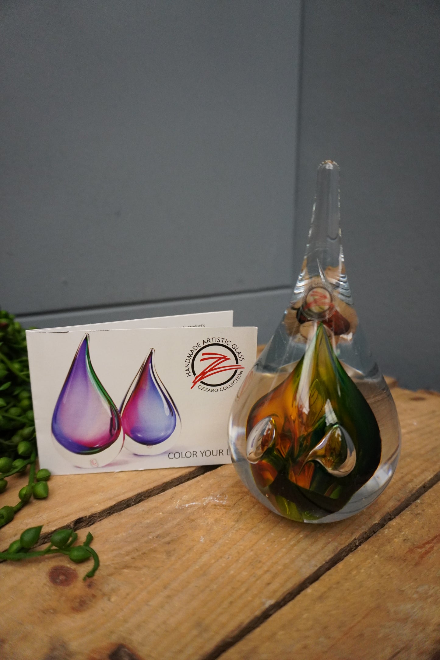Druppel kristal - 12cm, groen/bruin