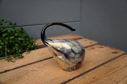 Murano olifant - 9cm x 6cm,  zwart met bladgoud
