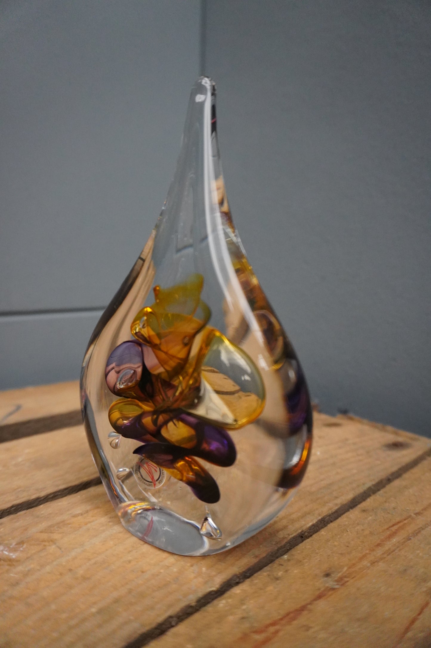 Druppel kristal - 15.5cm, violet/bruin