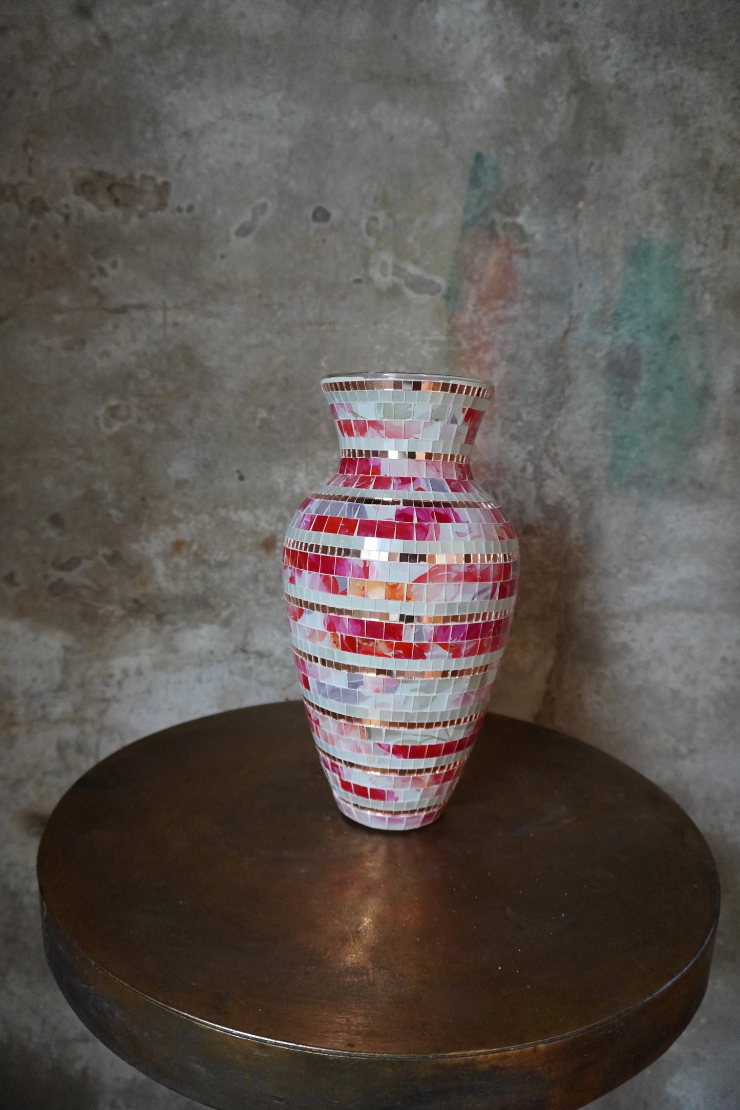 Glazen vaas, mozaïek - Rood/roze, 28cm