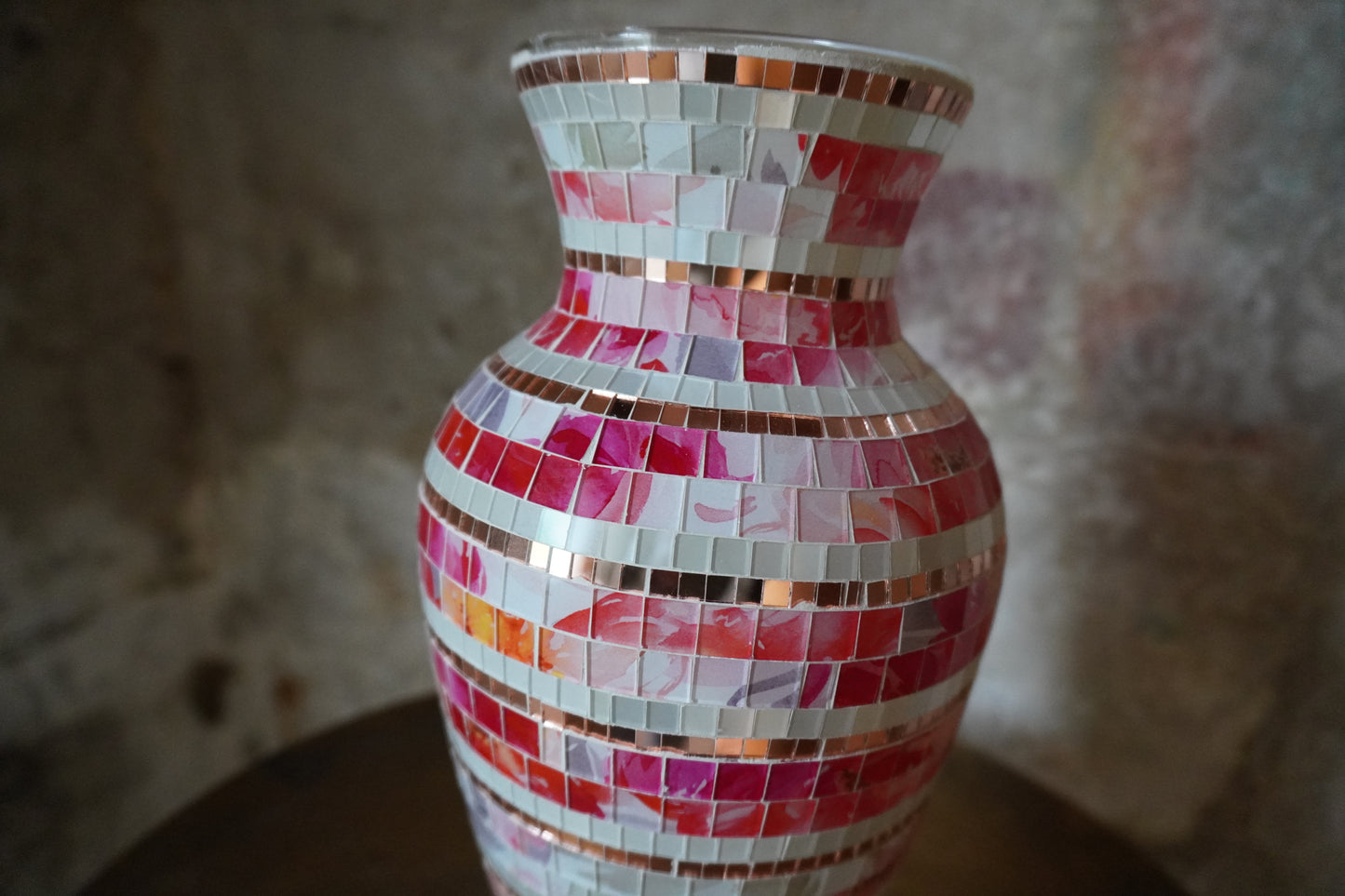 Glazen vaas, mozaïek - Rood/roze, 28cm