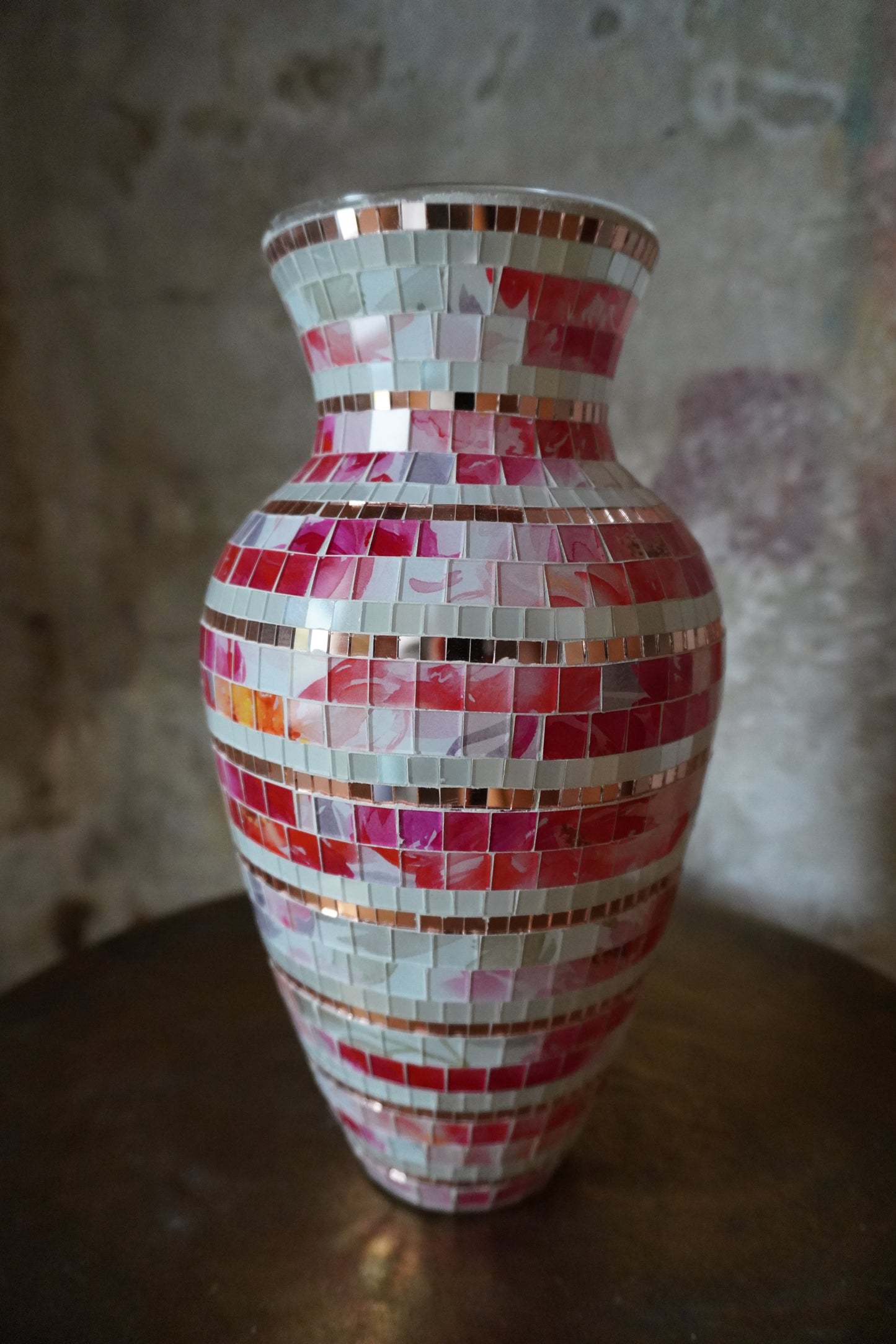 Glazen vaas, mozaïek - Rood/roze, 28cm