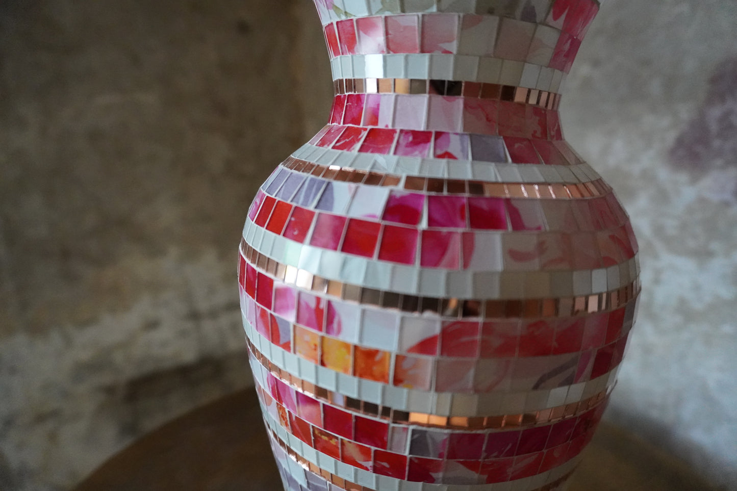 Glazen vaas, mozaïek - Rood/roze, 28cm